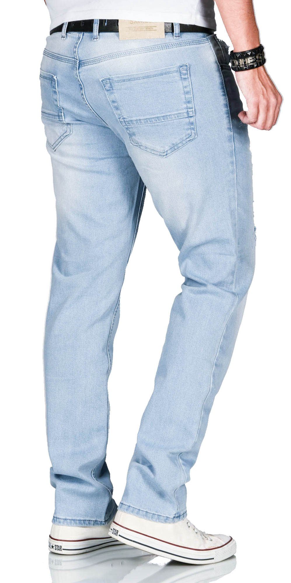 - Elasthan Slim-fit-Jeans Hellblau 2% ASCatania Alessandro Salvarini AS-161 Effekt Used look und used mit mit