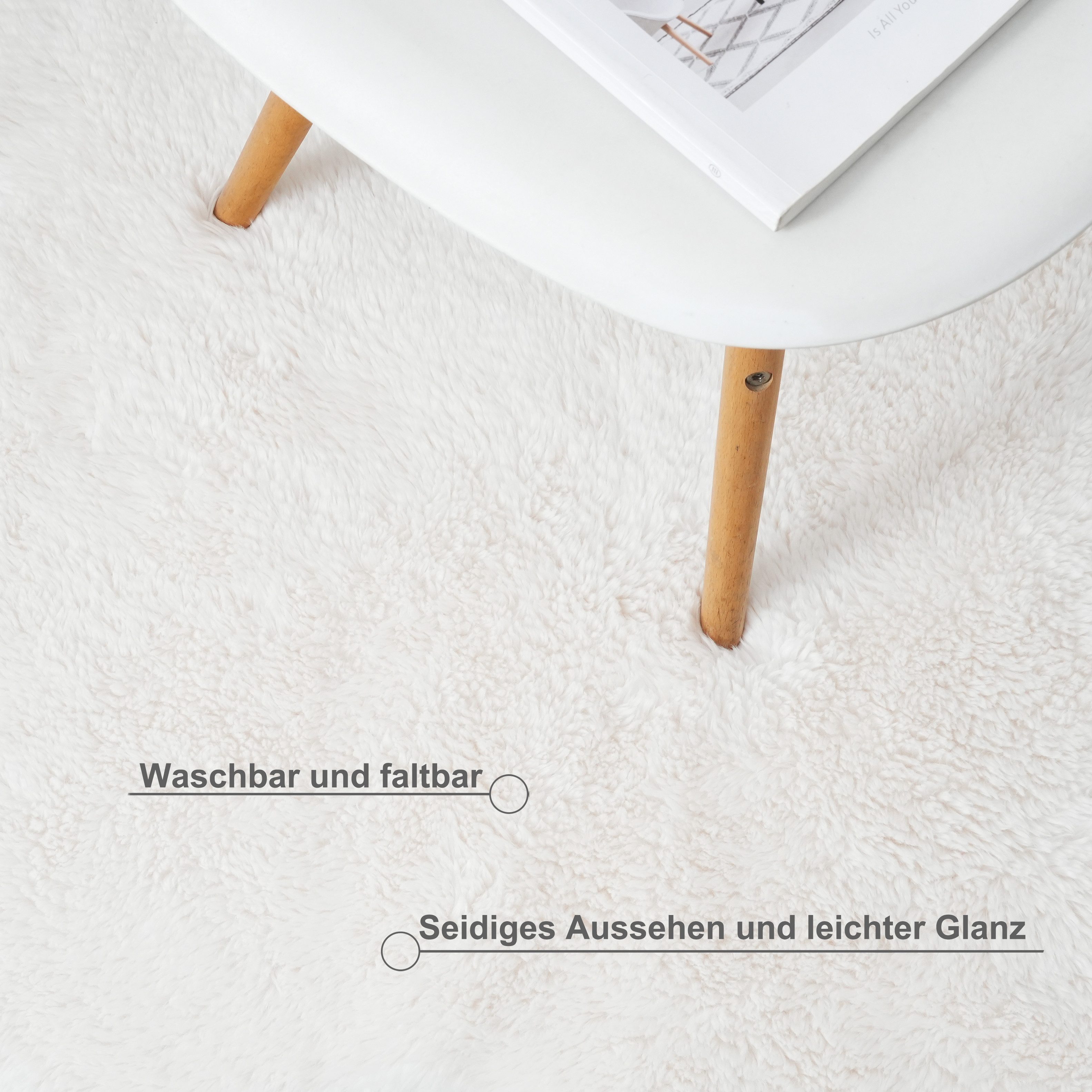 OTTO home Hochflor-Teppich Mollin, Fellform, leichter Glanz, rechteckig, Höhe: 30 mm, Kunstfell, Fellimitat, waschbar, flauschig, weich, Wohnzimmer – Bild 4 von 5