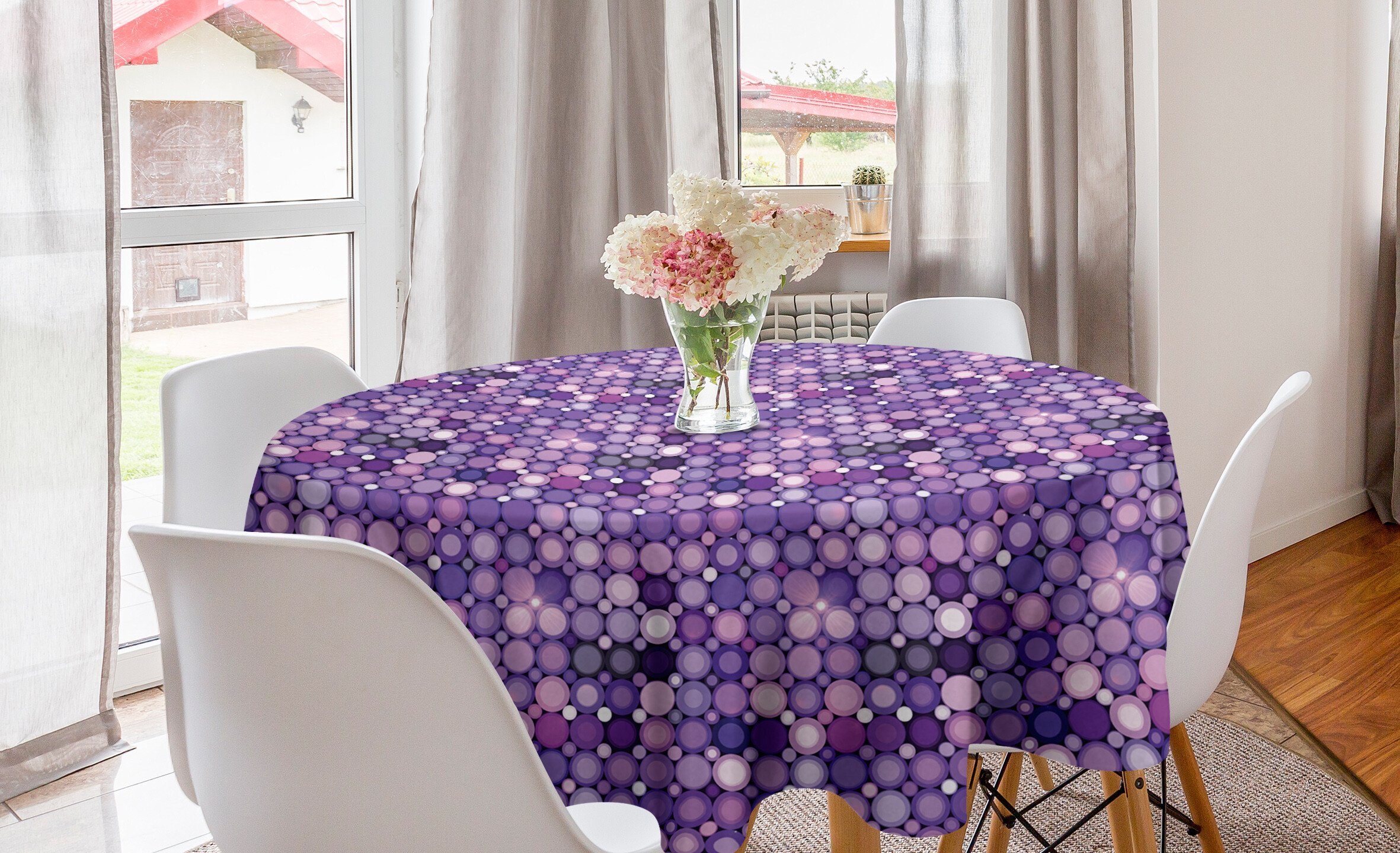 Abakuhaus Tischdecke Kreis Tischdecke Abdeckung für Esszimmer Küche Dekoration, Modern Geometrische Violet Kreise