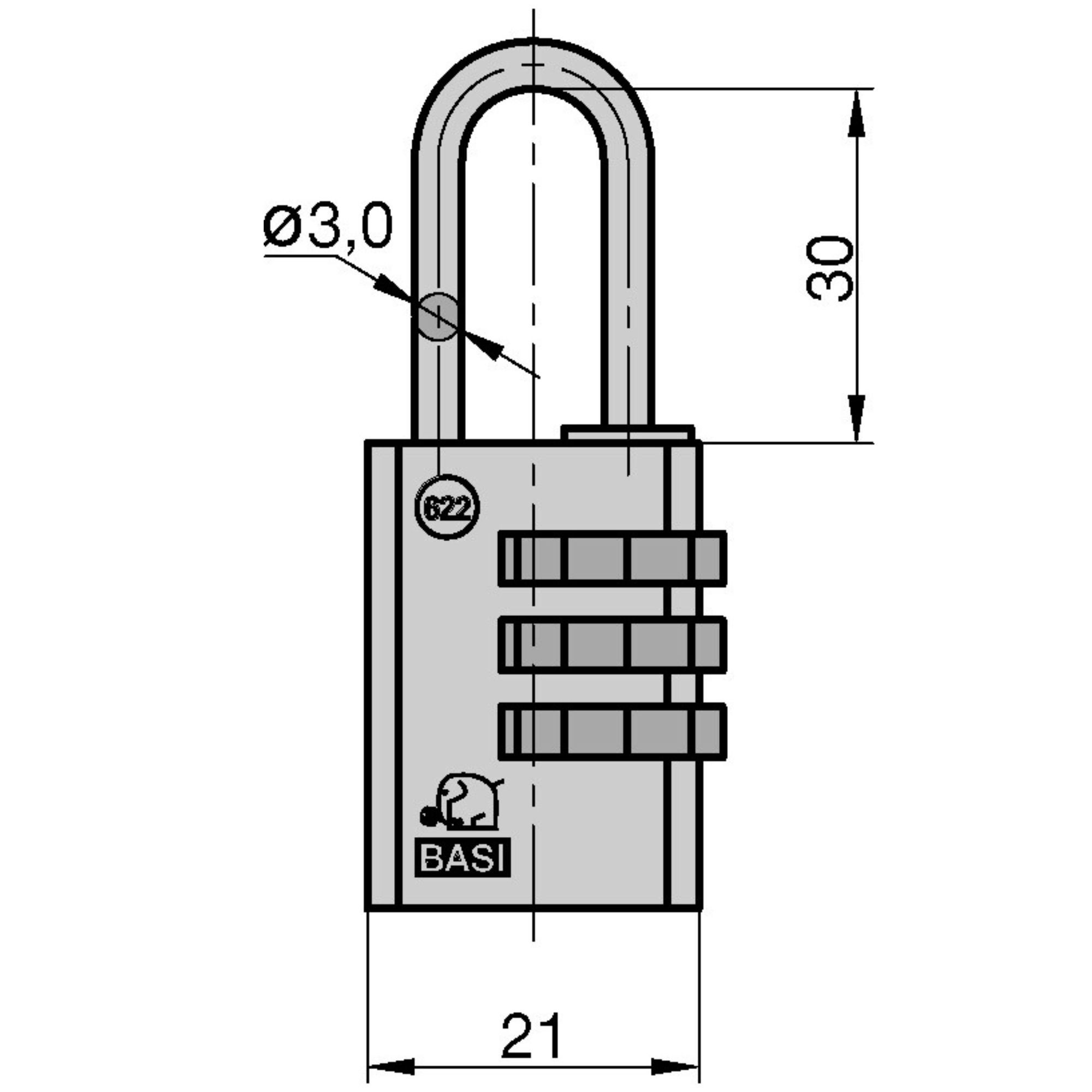 BASI Vorhängeschloss Kofferschloss, (Packung, 1-tlg), Reiseschloss 20 mm, mit 3-stelliger Zahlenkombination, Messing