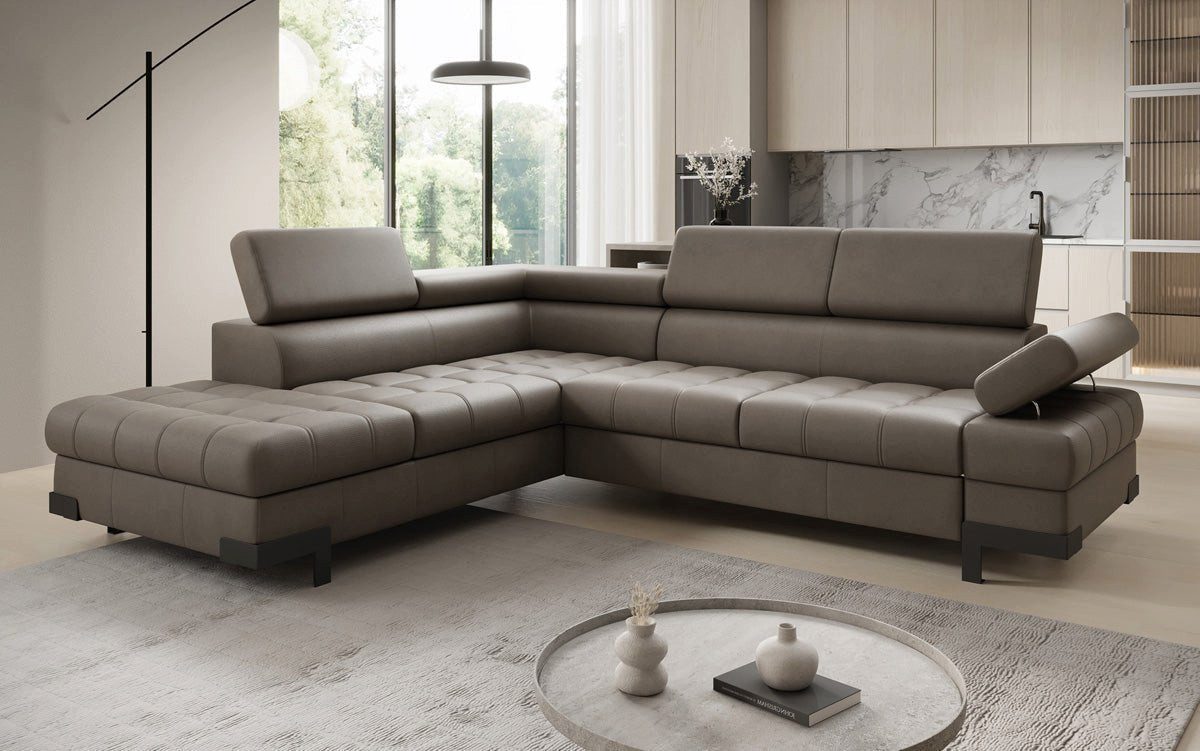 Luxusbetten24 Schlafsofa Designer L Sofa Noelia in Echtleder, mit Schlaffunktion und Stauraum