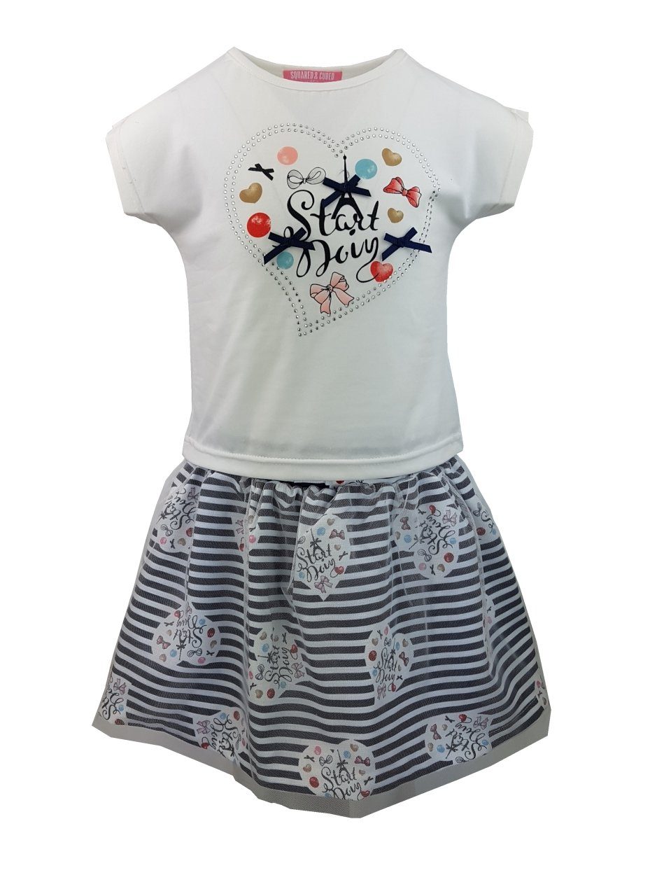 Girls Fashion Shirt & Rock Mädchen Sommerset, T-Shirt + Rock, MSn012 Weiß/Blau