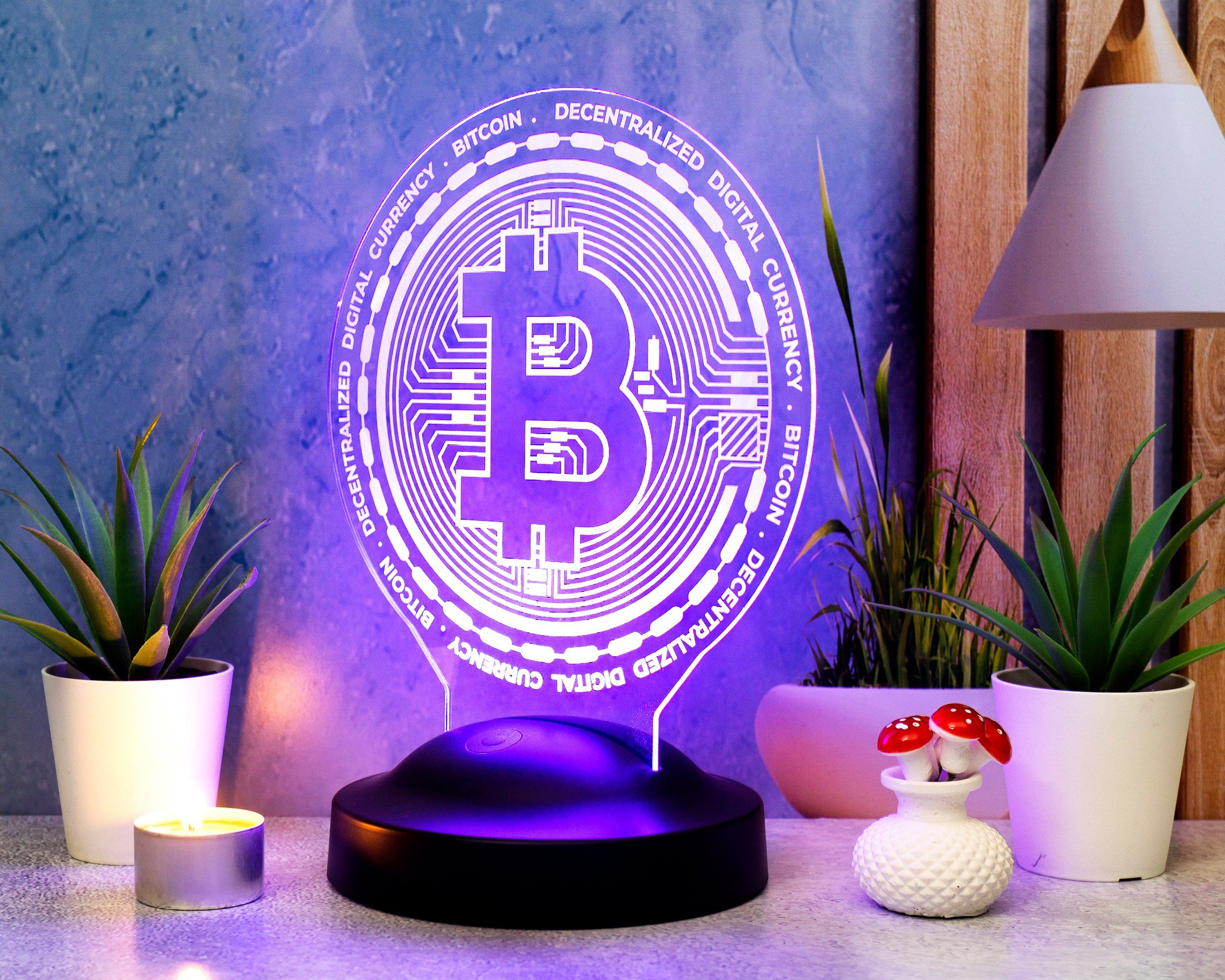 Gravur Leuchte LED 7 Kryptowährung Geschenkelampe für Krypto-Liebhaber, für Farben 3D Bitcoin integriert, Nachtlicht Männer, fest Geschenk Geschenk Nachttischlampe