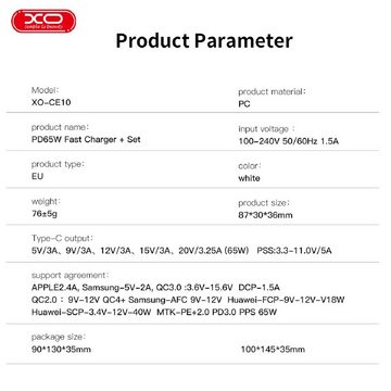 XO XO Wandladegerät Handyladegerät 65W Schnellladegerät Weiß Smartphone-Ladegerät
