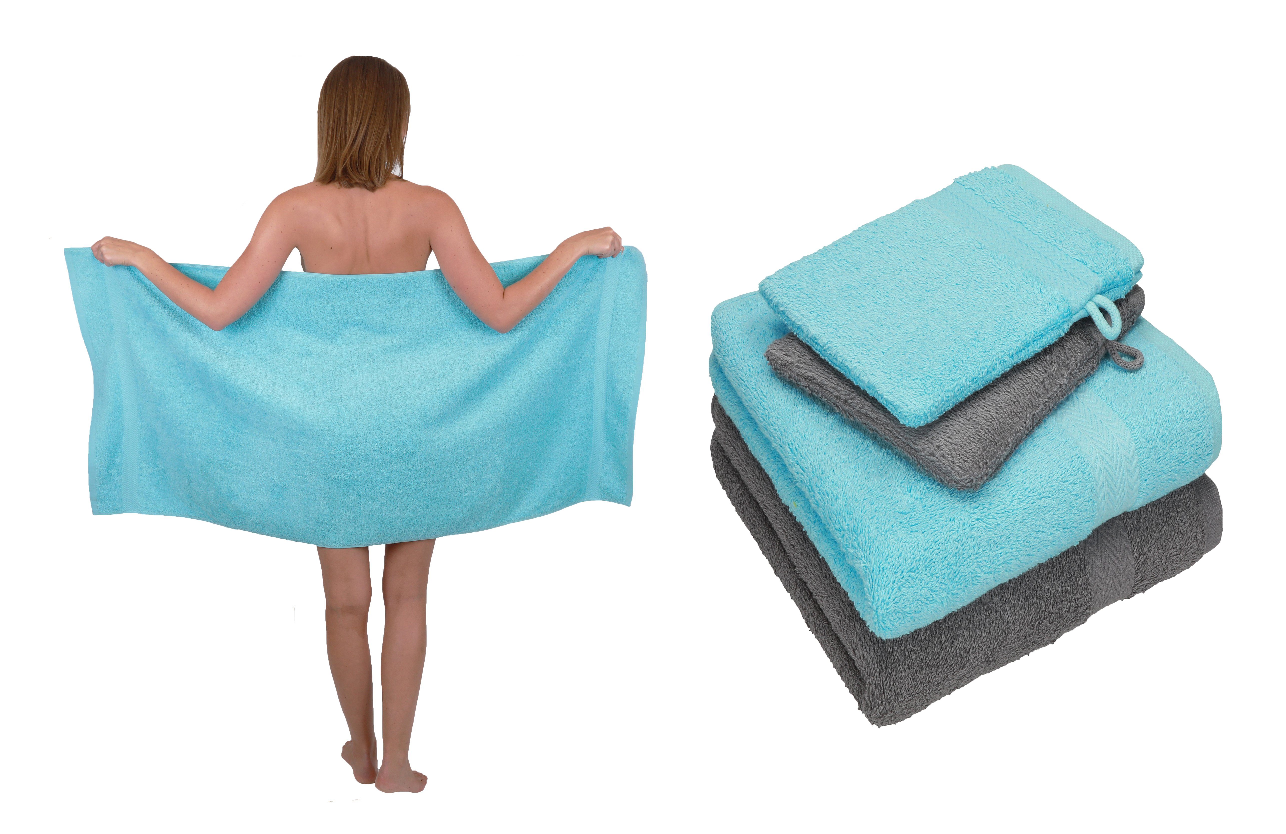 Betz Handtuch Set Betz 5 TLG. Handtuch Set Single Pack 100% Baumwolle 1 Duschtuch 2 Handtücher 2 Waschhandschuhe, Baumwolle, (5-tlg) türkis