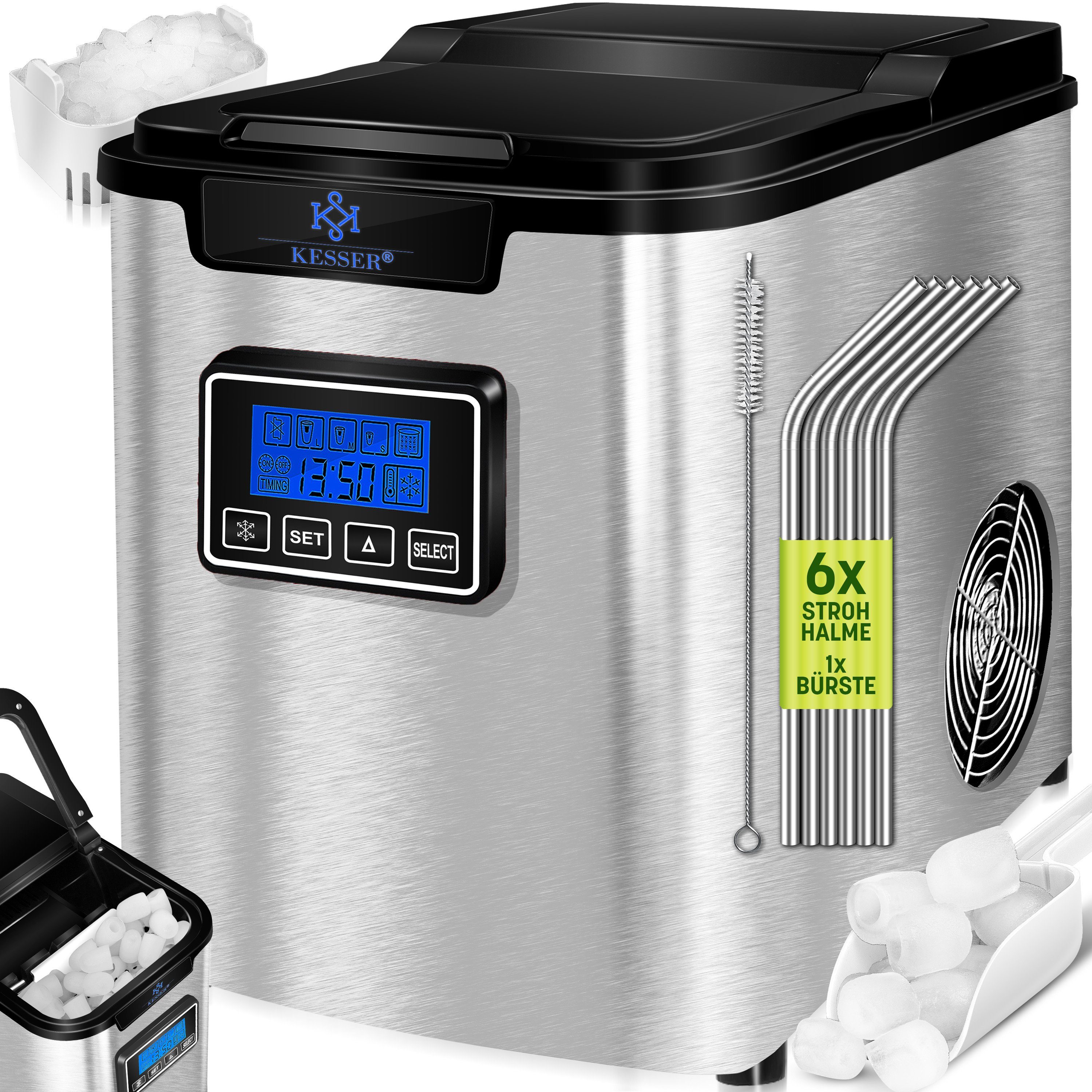 KESSER Eiswürfelmaschine, Eiswürfelbereiter Eiswürfelmaschine Edelstahl 150W Ice Maker