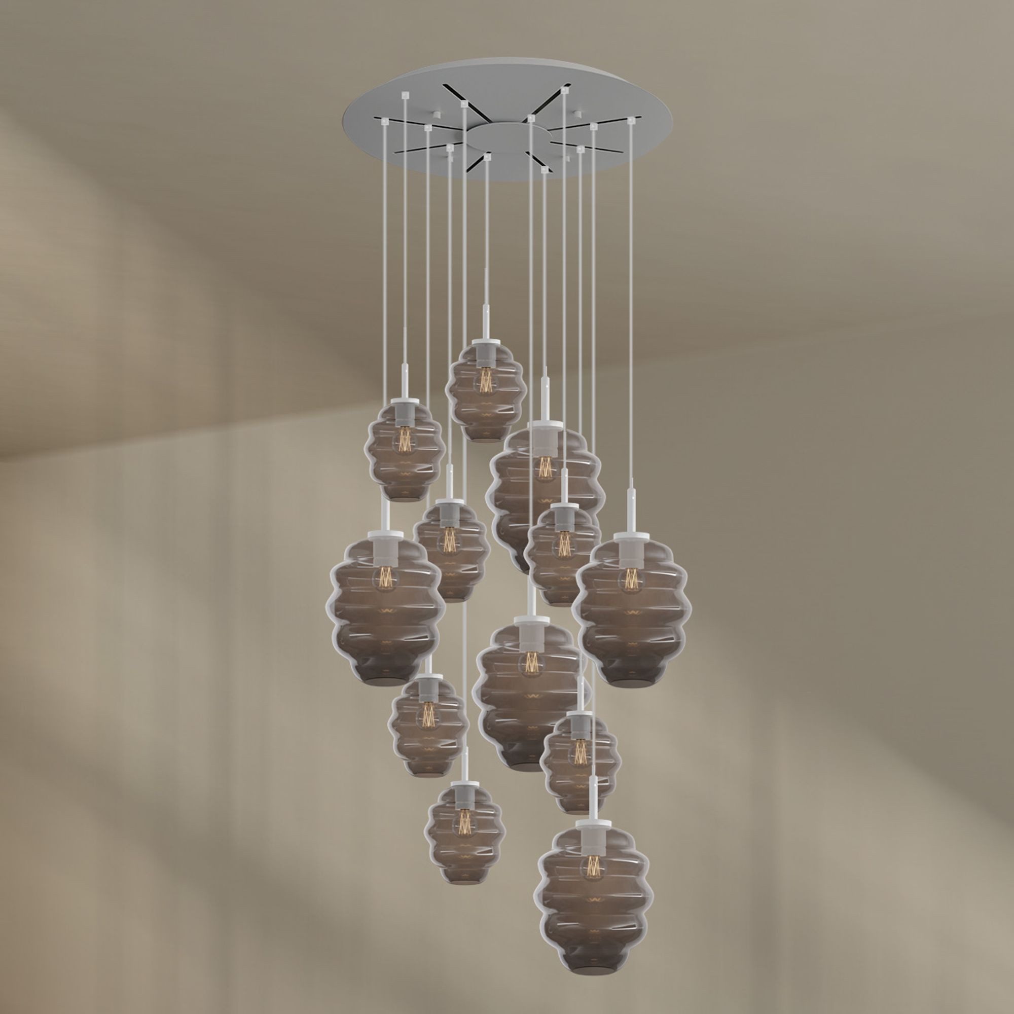 s.luce Pendelleuchte Echos Galerieleuchte 12-flg Ø80cm Baldachin Ø18/25 Rauch