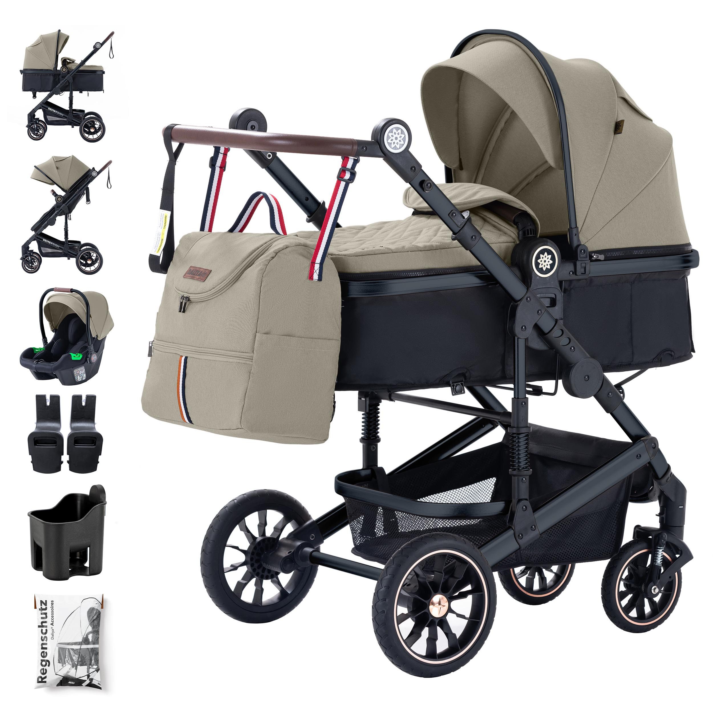 Daliya® Kombi-Kinderwagen NEOMOVE 3in1 Kinderwagen mit i-Size Babyschale & Buggy, (Reise-Set, 10-tlg), Kinderwagen mit i-Size Babyschale, Alu-Rahmen, Großer Einkaufskorb