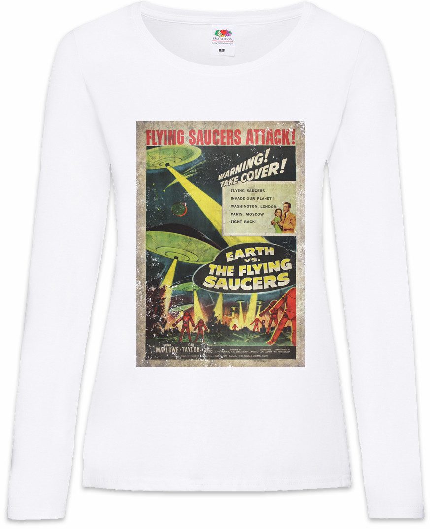 Urban Backwoods Langarmshirt Earth Vs. Flying Saucers I Damen Langarmshirt Ufo Fliegend Untertasse (1-tlg) Sci Fi Movie Retro