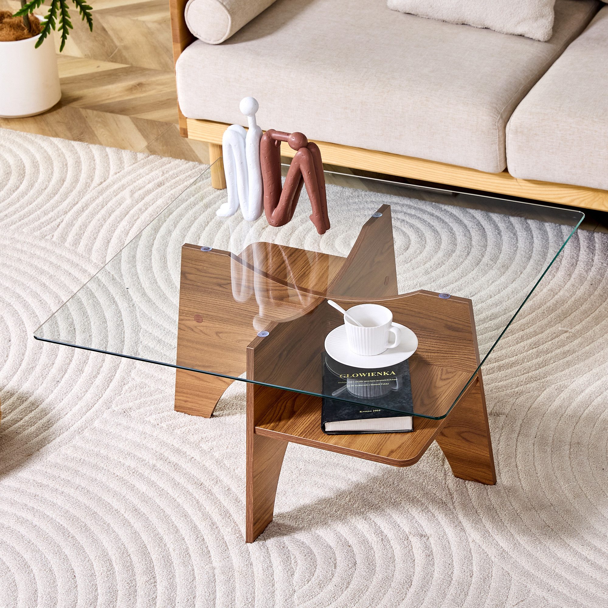 STILVORA Couchtisch quadratischer Beistelltisch Wohnzimmertisch aus Sicherheitsglas (Sofatisch aus Sicherheitsglas – 80 cm Seitenlänge, mit Tischbeine aus MDF), für Esszimmer, Wohnzimmer