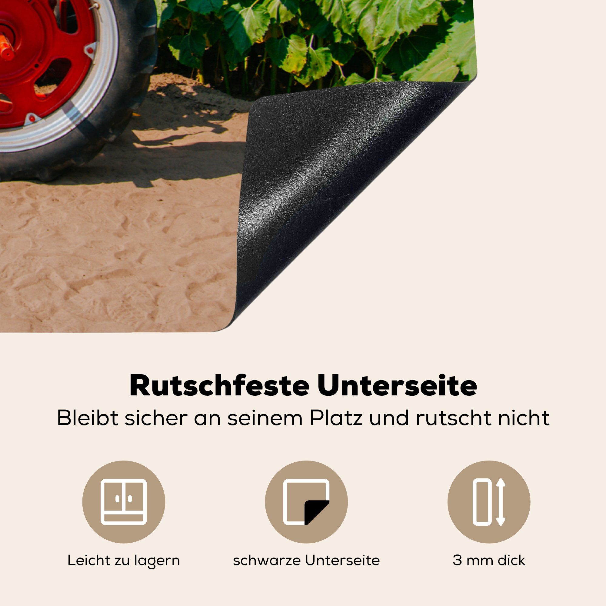 MuchoWow Herdblende-/Abdeckplatte Traktor Blumen, Sonnenblume - die Induktionskochfeld Vinyl, - Ceranfeldabdeckung für (1 Bauernhof küche, 81x52 Schutz tlg), - cm, - Rot