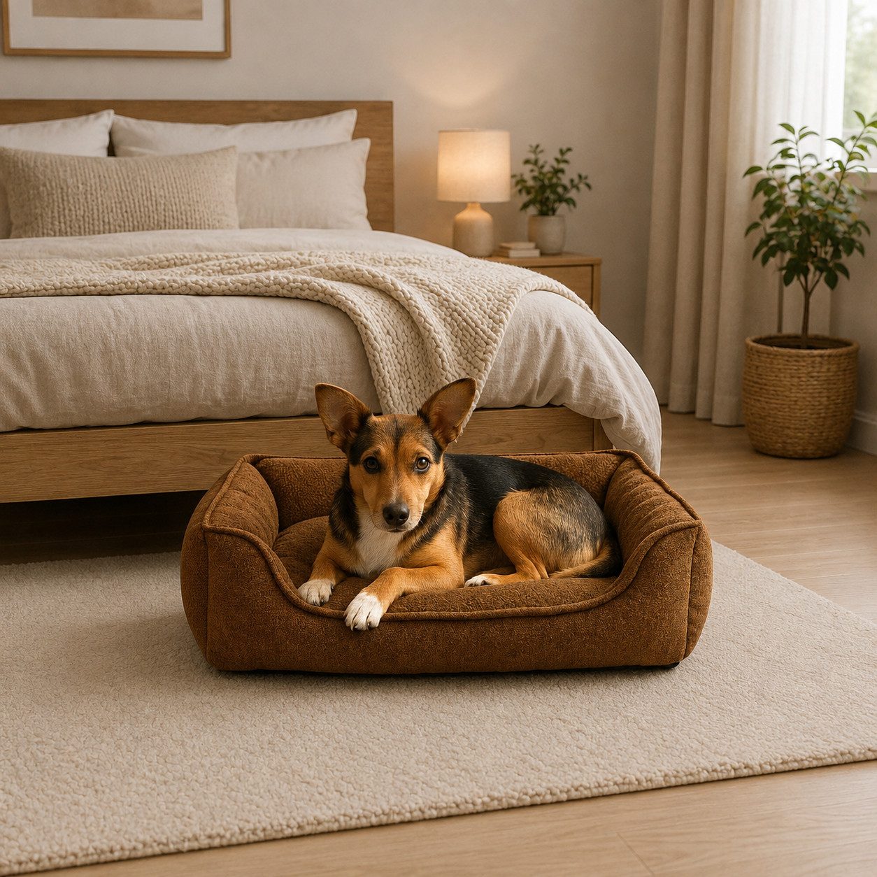 belviona Hundebett, Hundekorb mit abnehmbarem Bezug & Anti-Rutsch, 75x60 cm, braun, Plüsch, Heimtierbettchen mit Plüsch-Innenseite