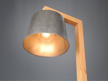 meineWunschleuchte LED Stehlampe, Dimmfunktion, LED wechselbar, Warmweiß, groß-e ausgefallen-e Holz-lampe mit Metall Lampenschirm, Höhe 165cm