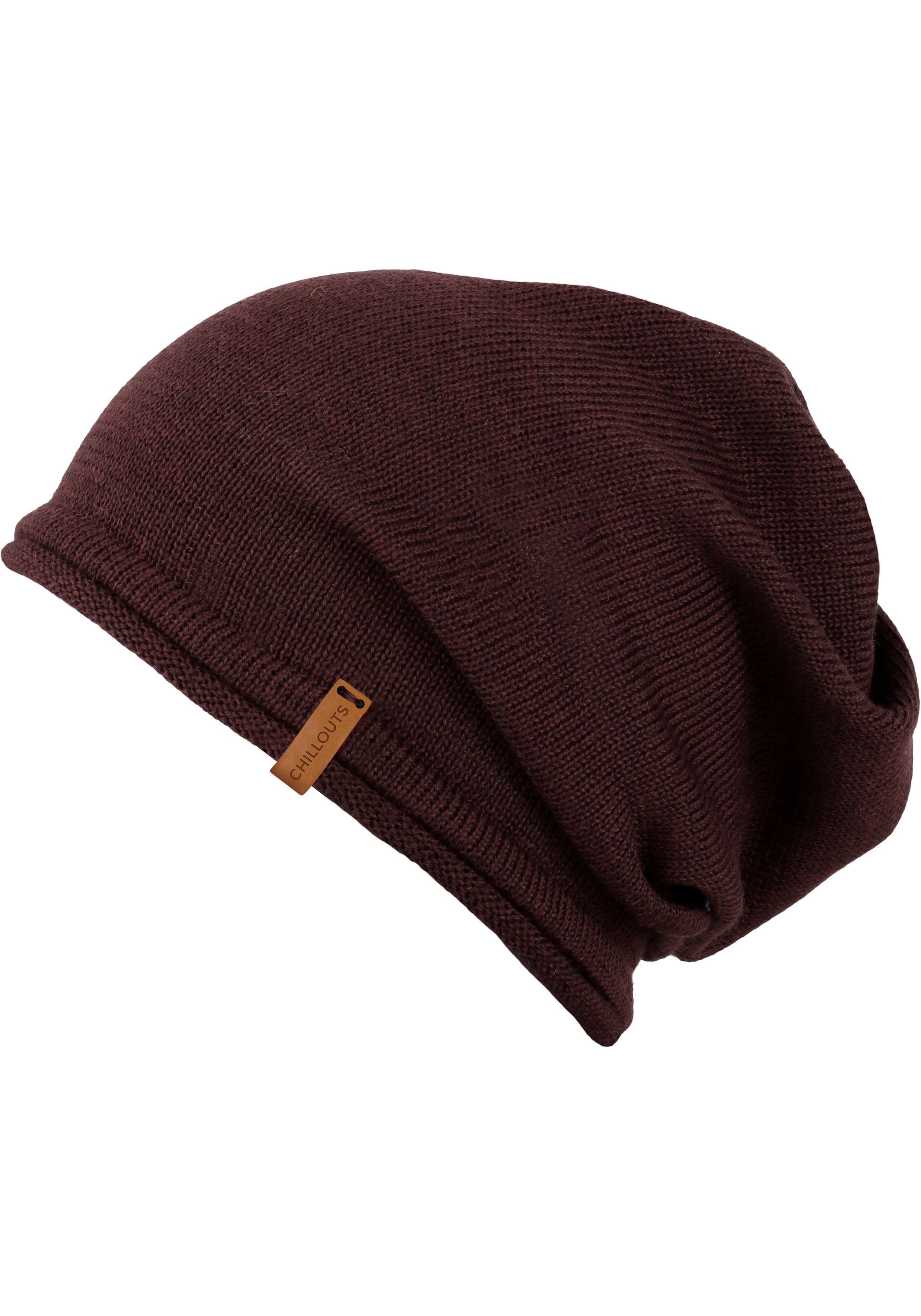 chillouts Beanie Passform Hat Wollanteil und mit bordeaux Leicester lockerer