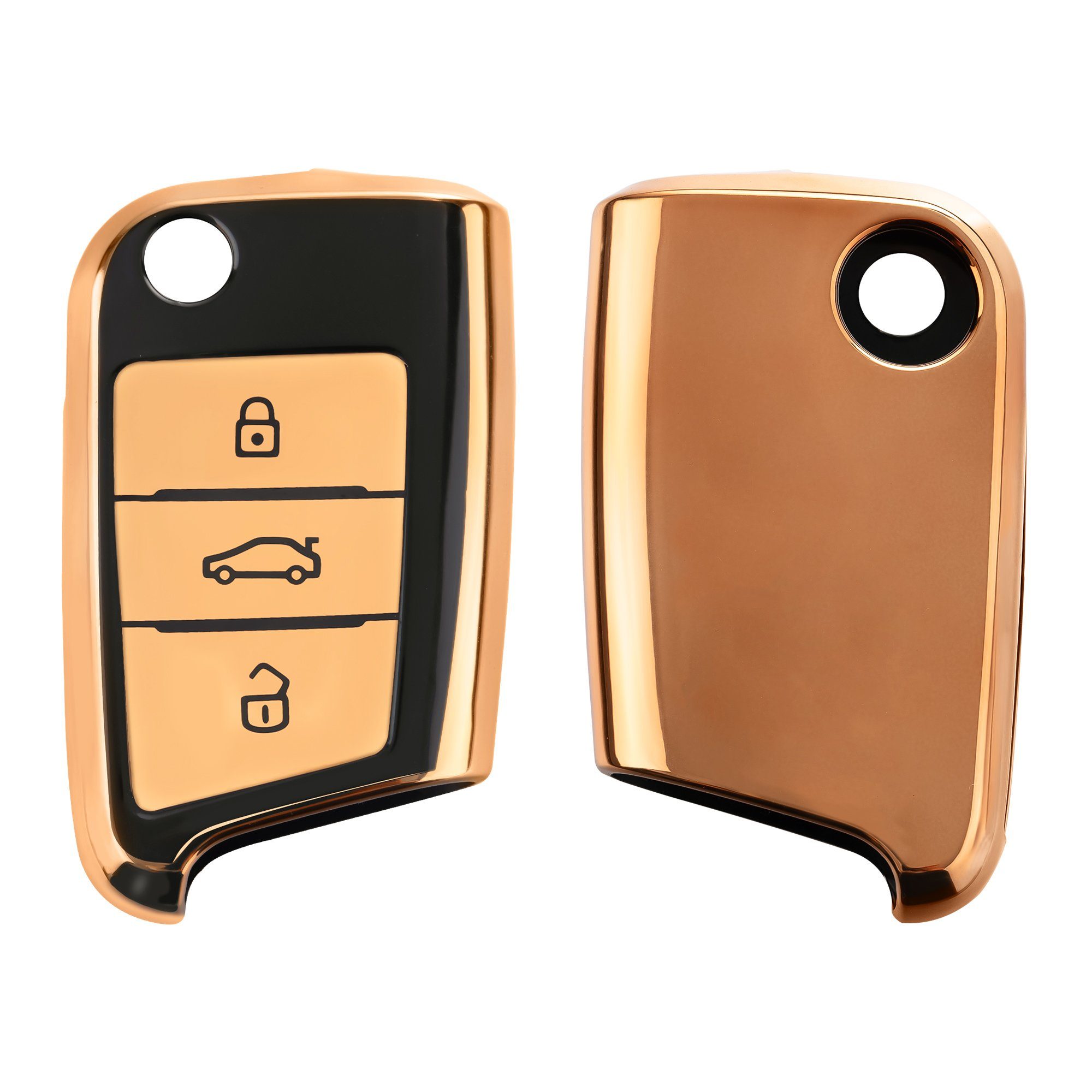 kwmobile Schlüsseltasche Autoschlüssel Hülle für Schlüsselhülle Schlüssel Golf 7 Cover Case Gold VW Silikon MK7