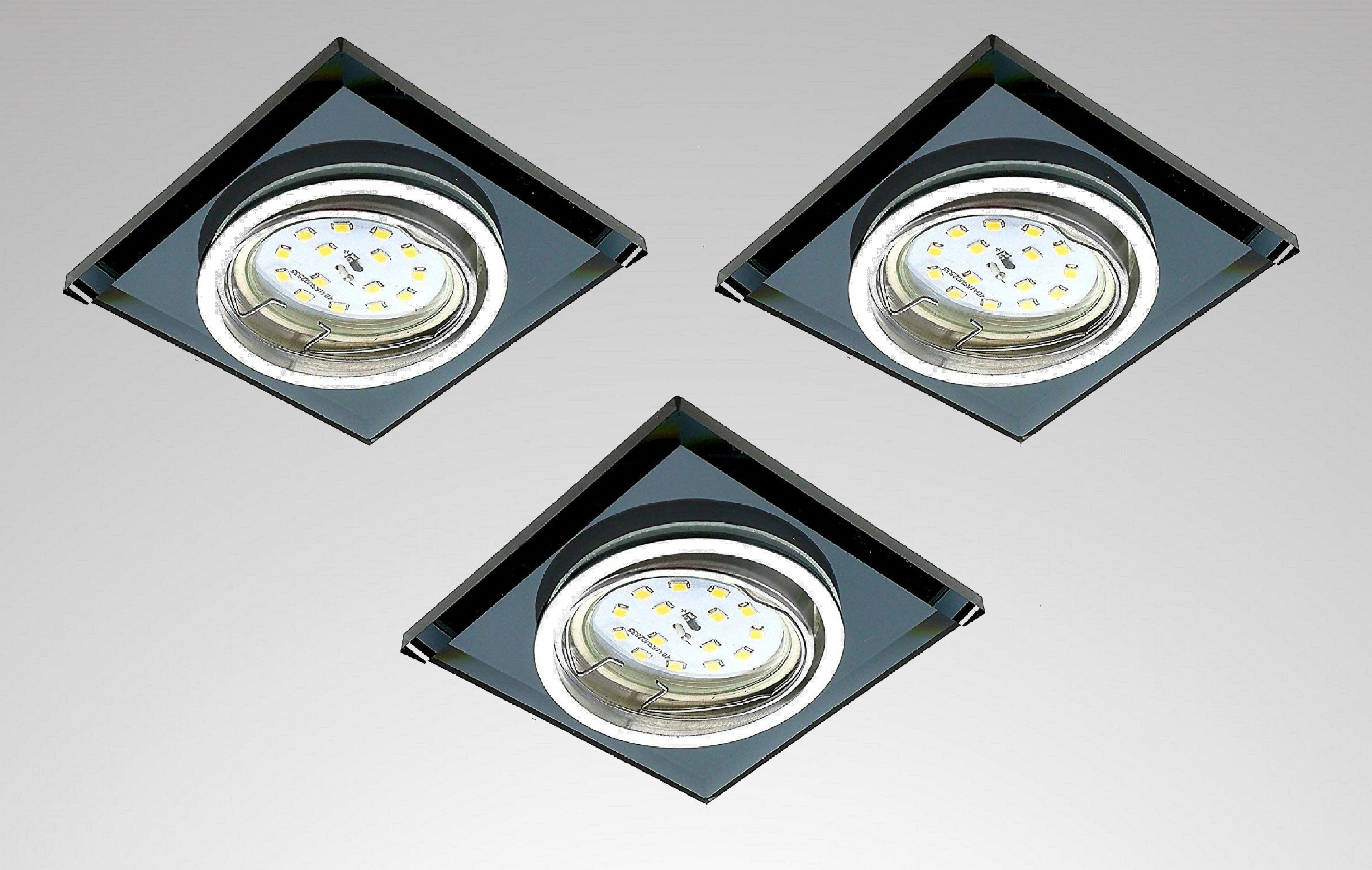 TRANGO LED Einbauleuchte, 3 Stufen dimmbar, 3er Set 6736S-03MOSD *BLACK CRYSTAL* LED Deckenstrahler aus schwarzem handgeschliffenem Glas & Alu inkl. 3x 3-Stufen dimmbar Ultra Flach LED Modul, 3000K warmweiß, Einbauspot, Deckenleuchte