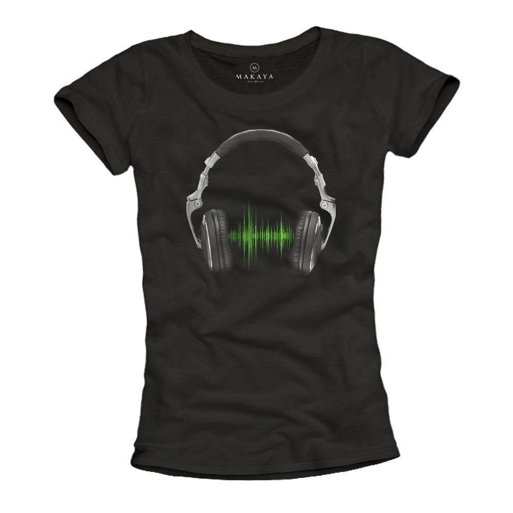 MAKAYA T-Shirt Damen Kurzarm mit Aufdruck Musik Band Kopfhörer