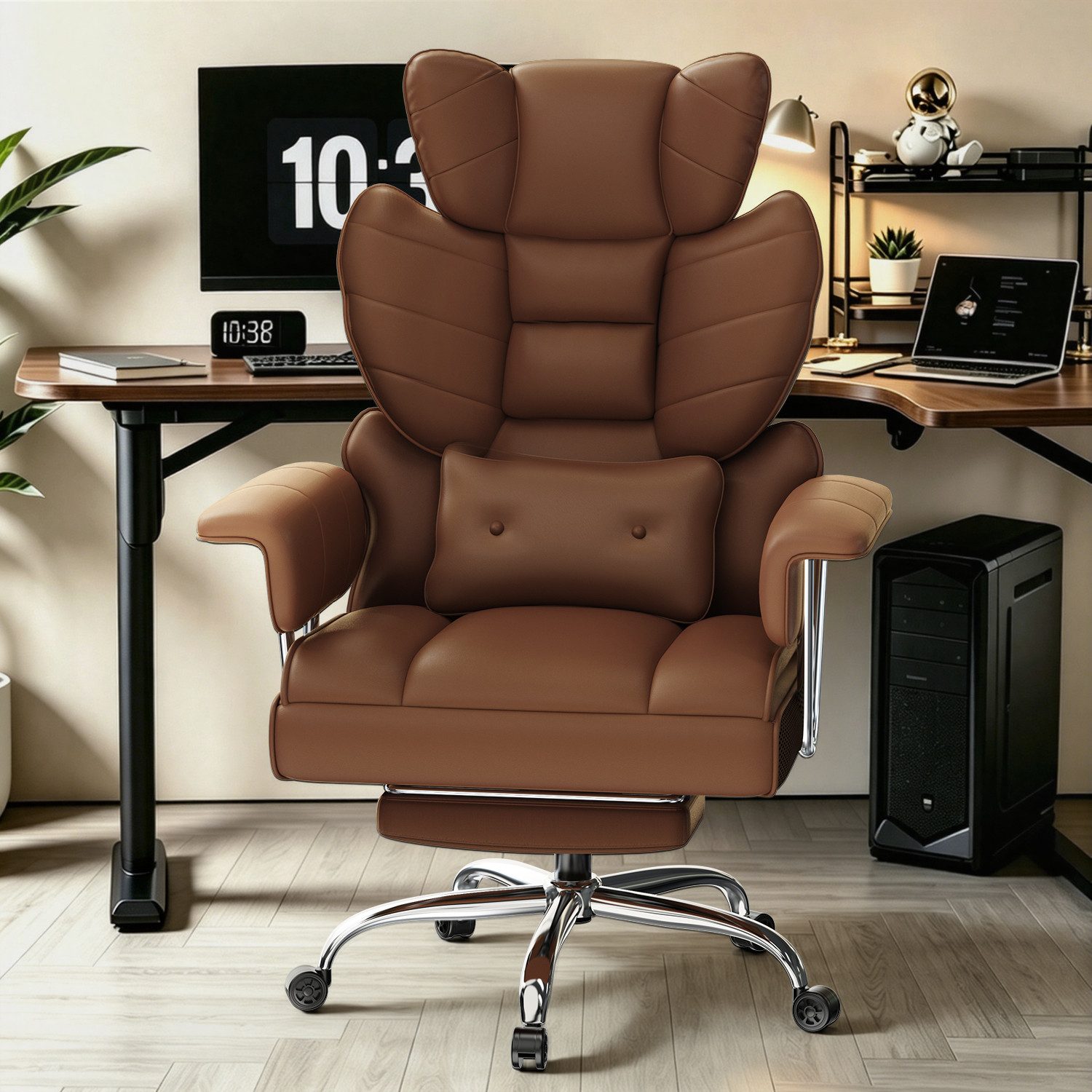 ZAISZE Bürostuhl Ergonomischer Leder Chefsessel mit Fußstütze – Komfort & Stil (Spar-Set), Hochlehner,Kopfstütze & Lordosenstütze,Höhenverstellbar & Drehbar