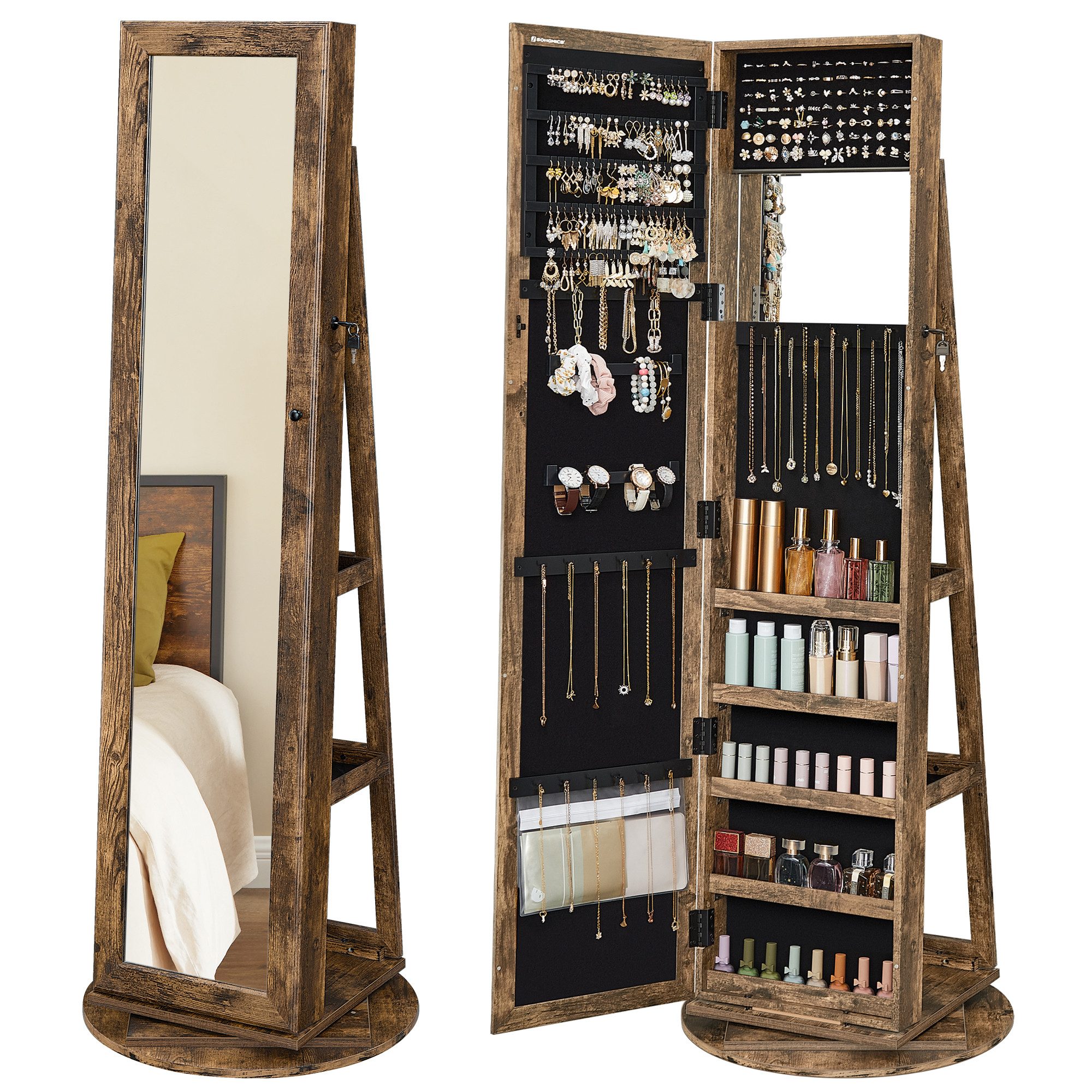 SONGMICS Schmuckschrank Spiegelschrank Schlüsseln, Geschenkidee, 3 günstig online kaufen