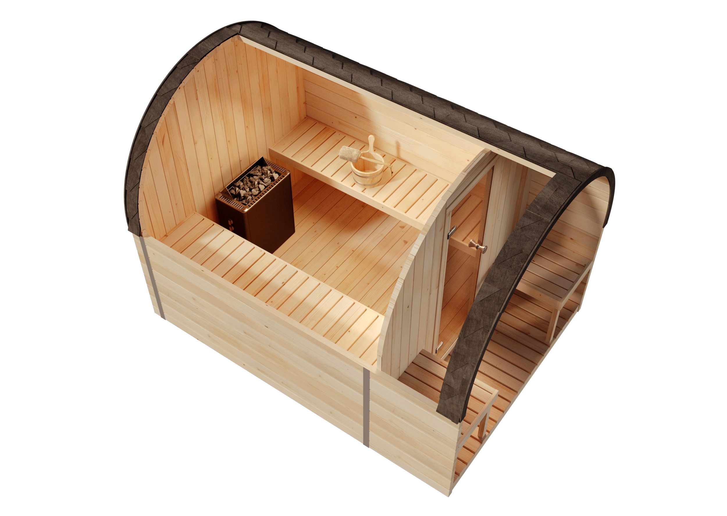 FinnTherm Fasssauna ScandiPod Premium, BxTxH: 204 x 286 x 210 cm, 42 mm, in Naturbelassen Inkl. Fußboden