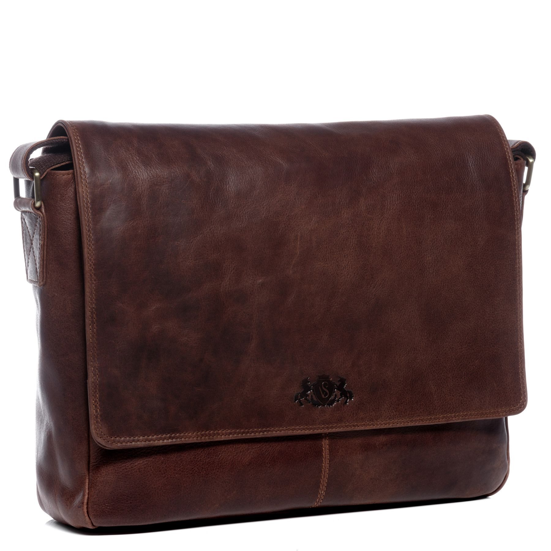 SID & VAIN Messenger Bag SPENCER groß Laptop-Tasche 15 Zoll echt Leder, Umhaengetasche Laptop Fach Herren Damen Schultertasche braun – Bild 4 von 5