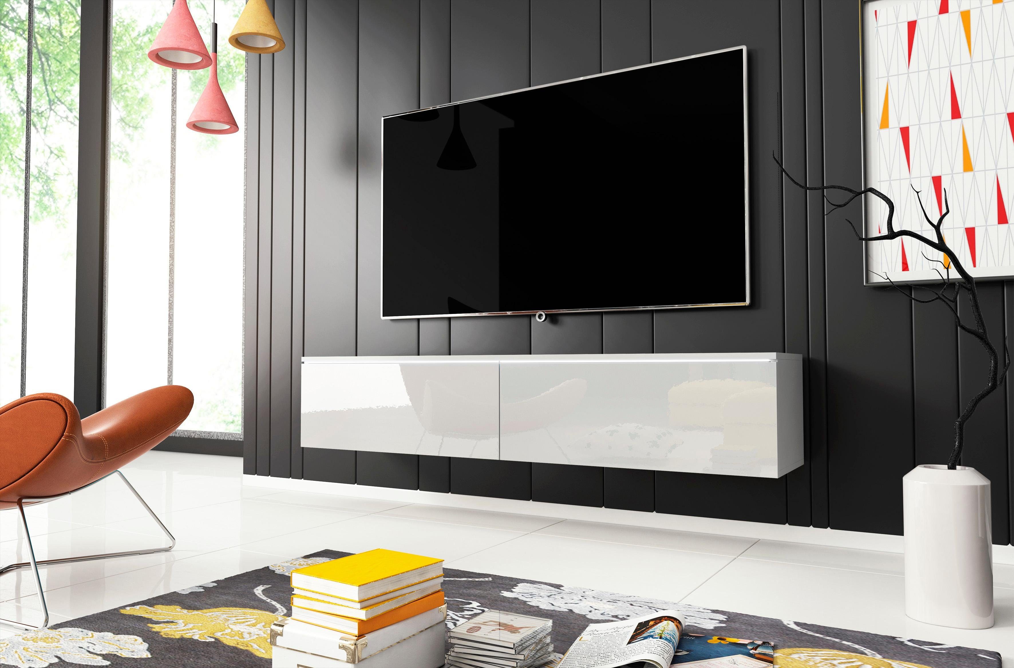 Home affaire Lowboard LOWBOARD D, wahlweise mit oder ohne Beleuchtung, modernes TV-Board ohne Griffe, mit viel Stauraum,stehend und hängend