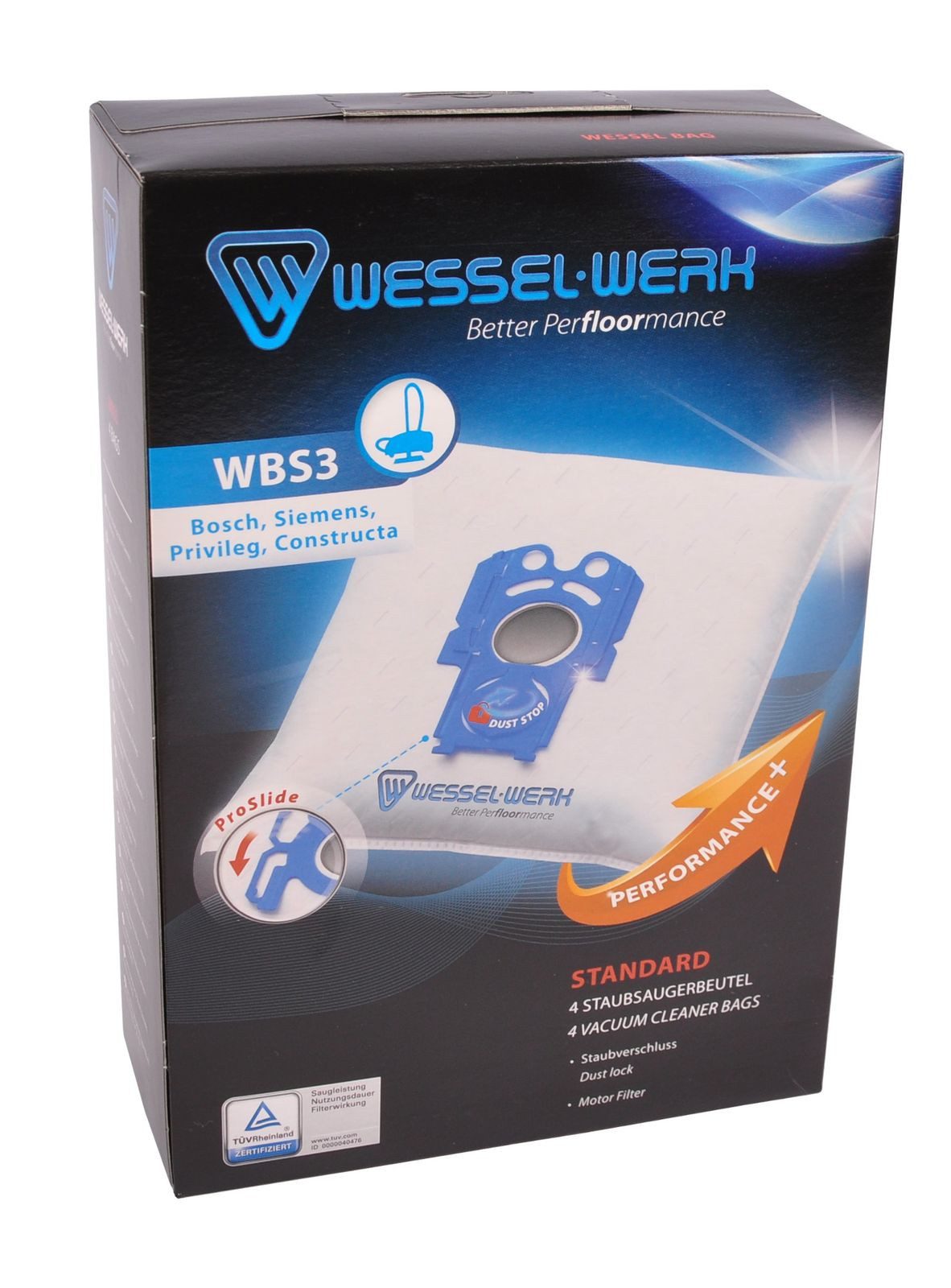 Wessel-Werk Staubsaugerbeutel 4 x WBS3 = Swirl S71 Staubsaugerbeutel für Bosch Siemens Privileg Cons