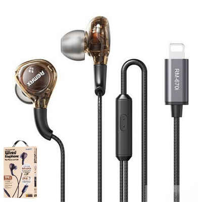 Remax RM-670i Kopfhörer Extra Bass Stereo Kabel In-Ear-Kopfhörer (Lightning-Anschluss, Mikrofon-Headset, TPE-Kabel, für iPhone X XR XS Max 11 12 13 14 Pro Max)