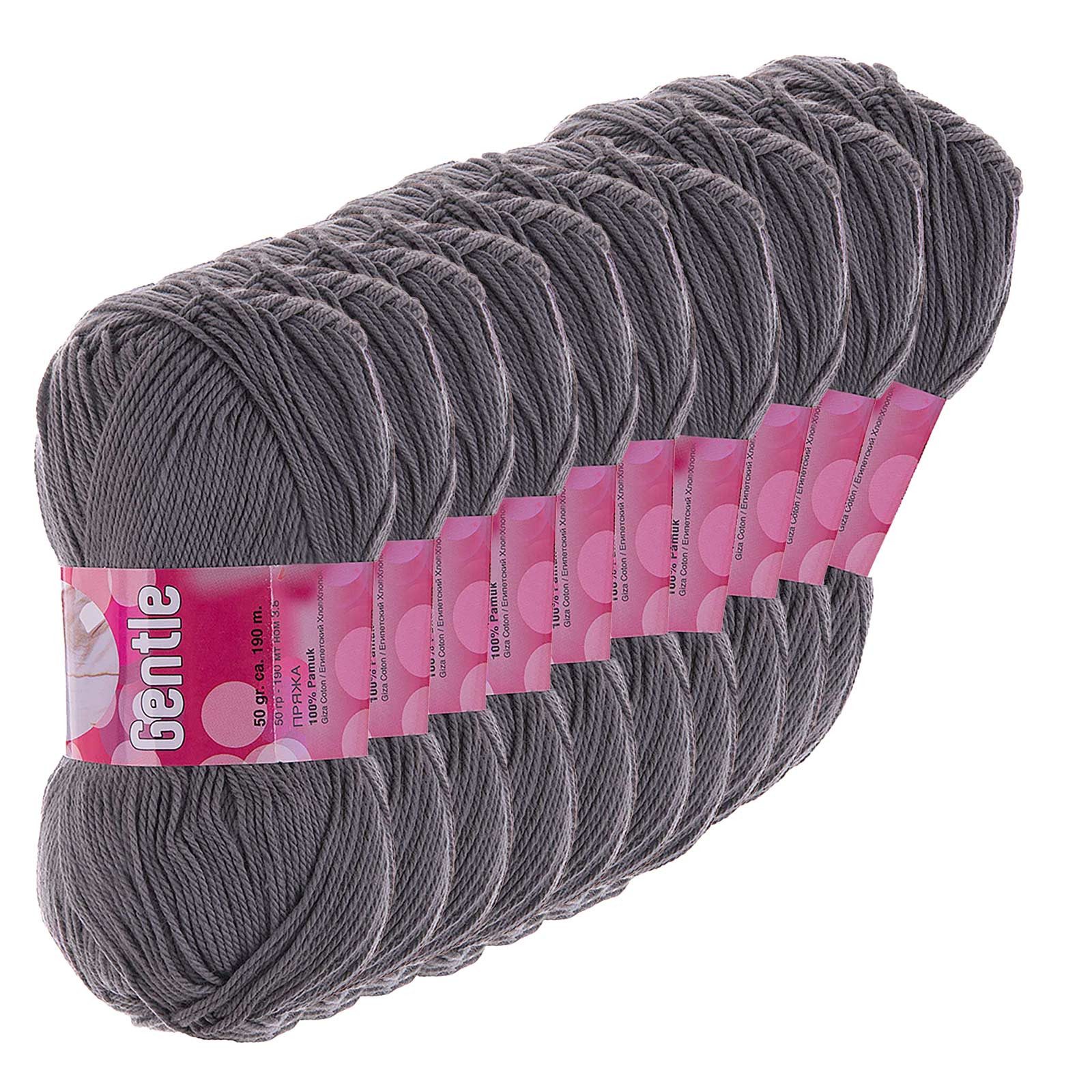 Kartopu 10 x 50g Lanoso Gentle Sommergarn Stricken Häkeln 100% Baumwolle Häkelwolle, 190 m, 963 grau