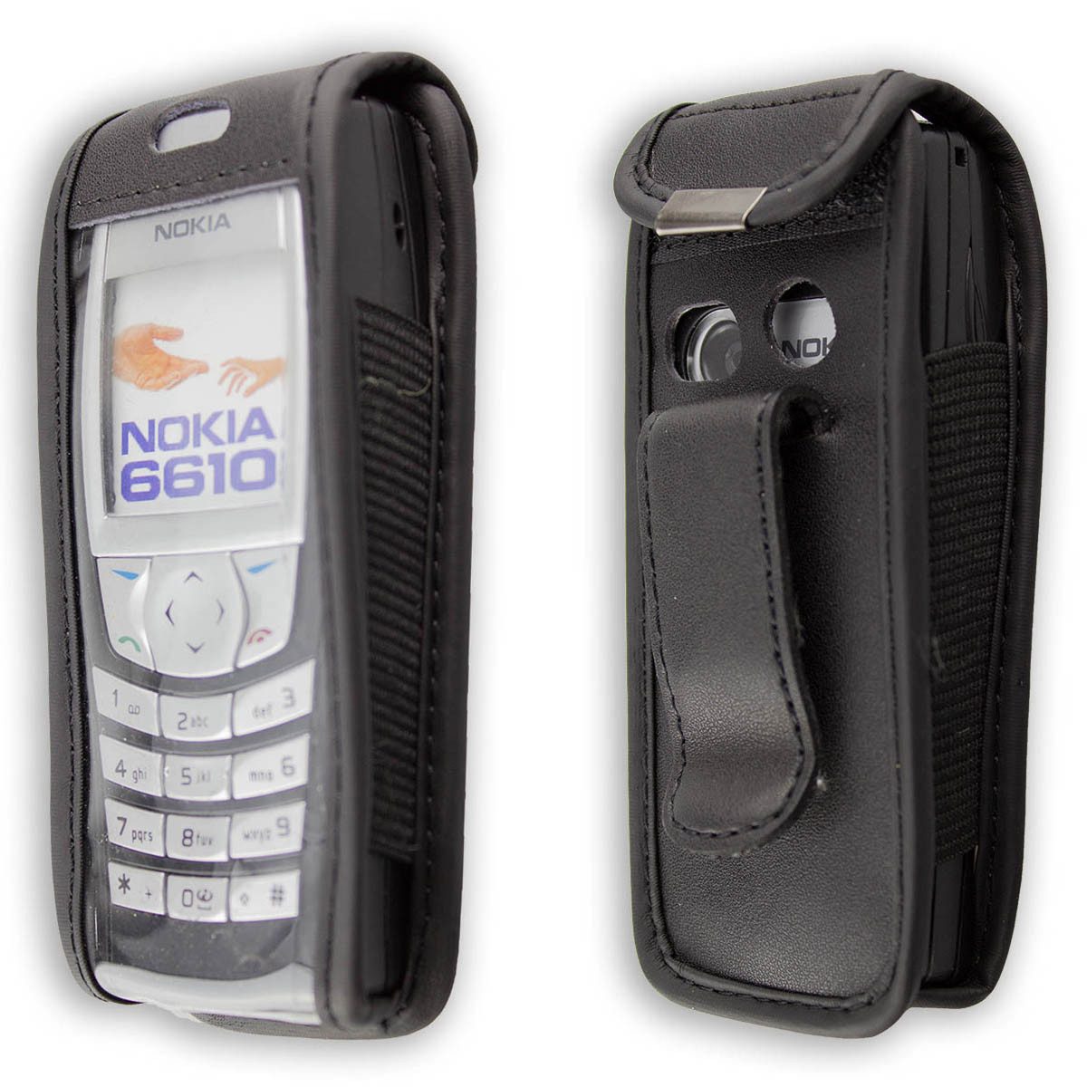 Handytasche Ledertasche für Nokia 6220, mit Gürtelclip schwarz, Echtleder