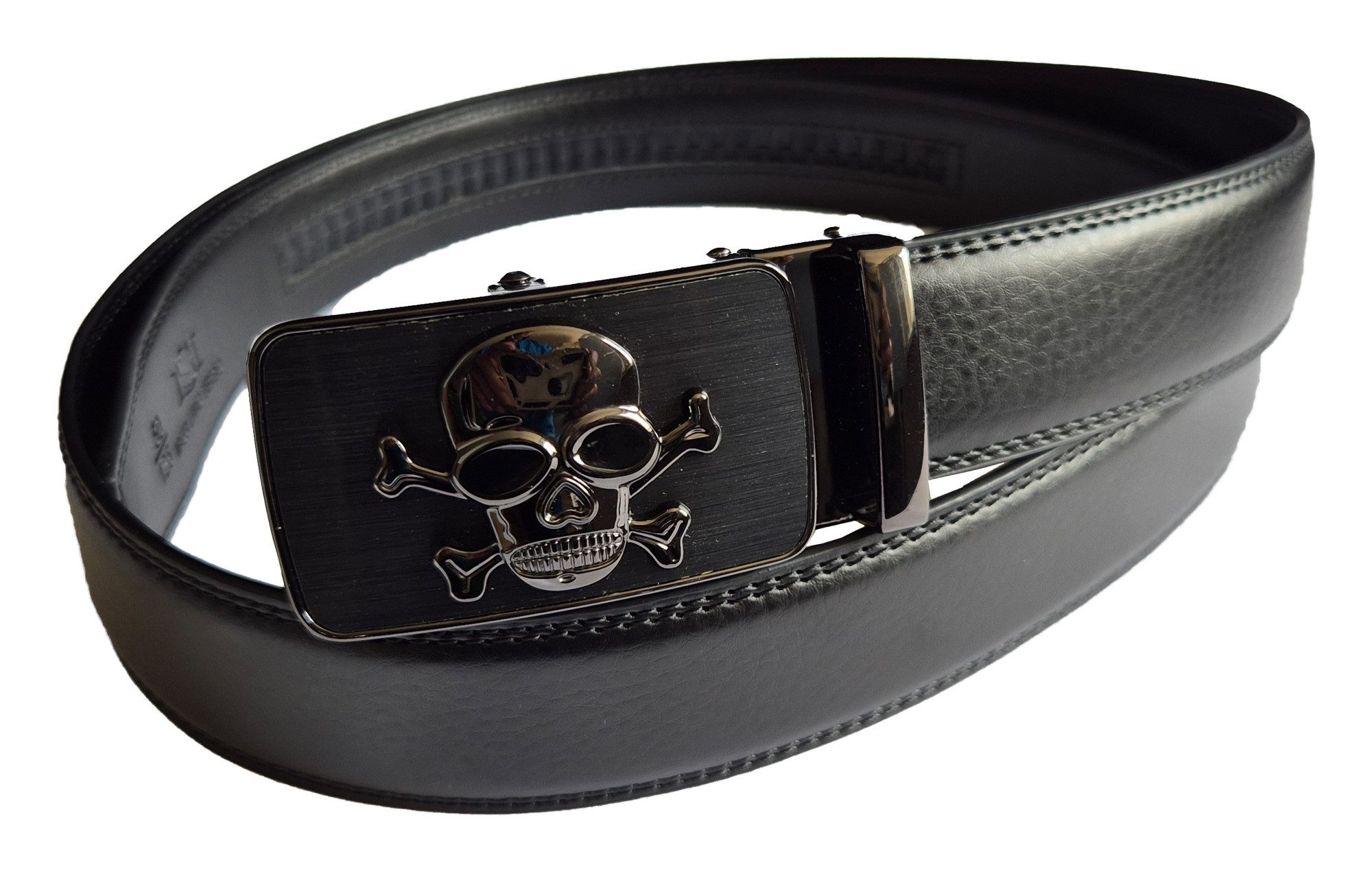 Einkaufszauber Ledergürtel Echt Leder Designer Gürtel Skull Totenkopf 3D Excellent 100% Leder und Automatikschnalle