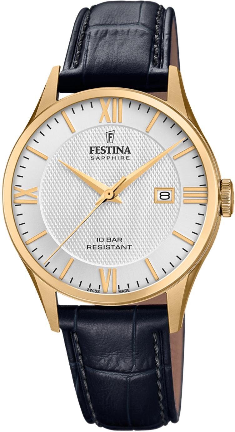 ca. Made goldfb. Collection, Ø Festina 40 Edelstahl, Quarzuhr F20010/2, Swiss PVD-besch., mm aus Gehäuse