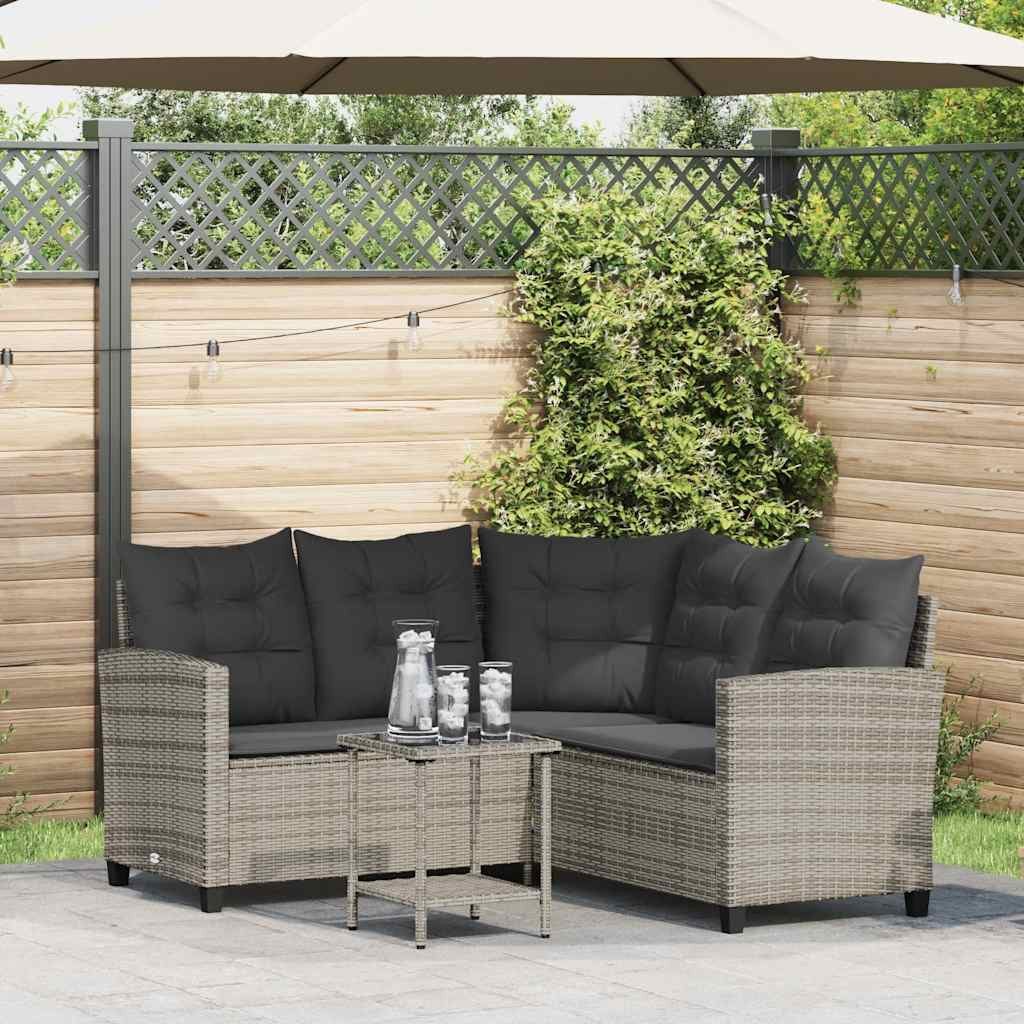 vidaXL Loungesofa Gartensofa in L-Form mit Tisch und Kissen Grau Poly Rattan, 1 Teile