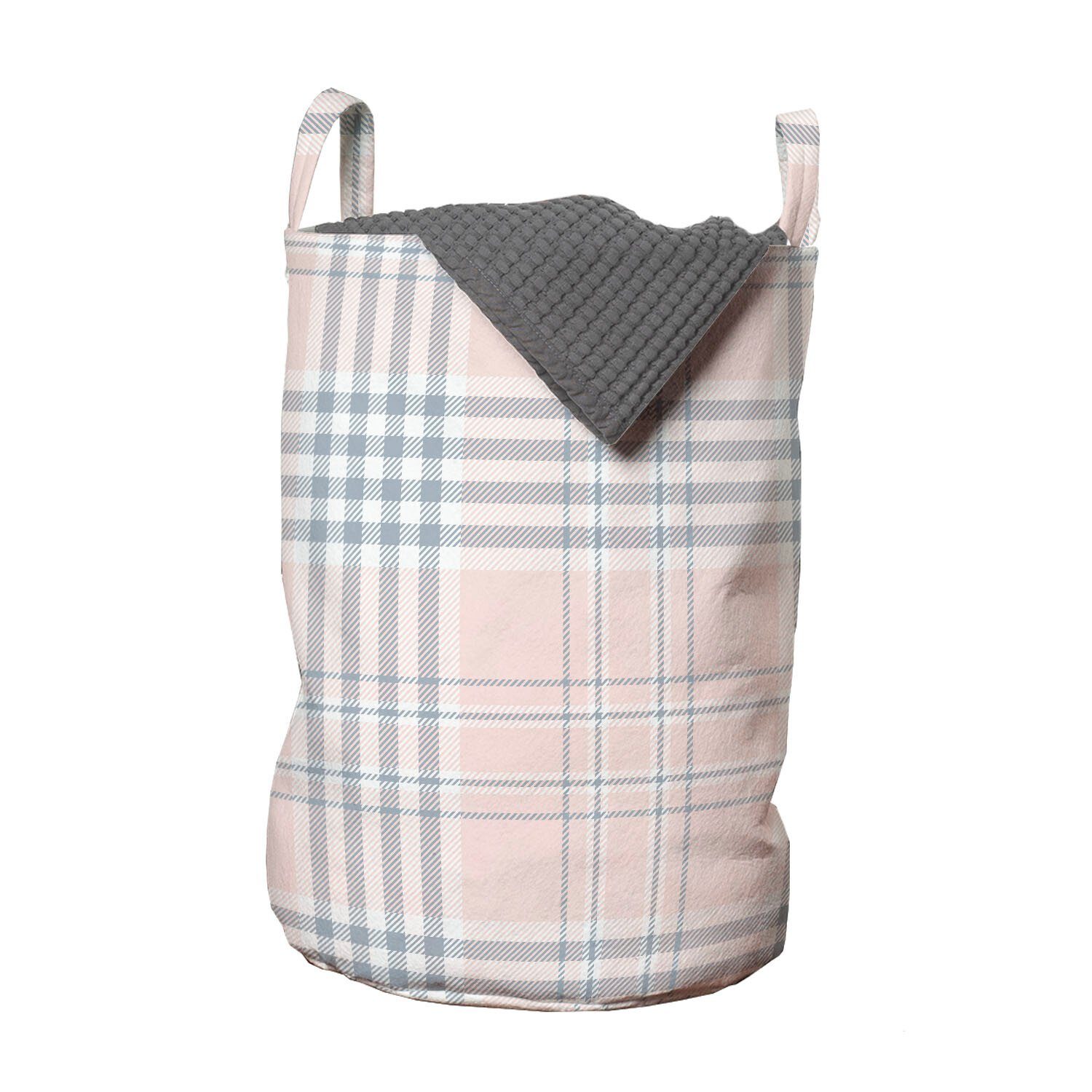 Abakuhaus Wäschesäckchen Wäschekorb mit Griffen Kordelzugverschluss für Waschsalons, Gedämpfte Farben Einfache Streifen-Quadrate