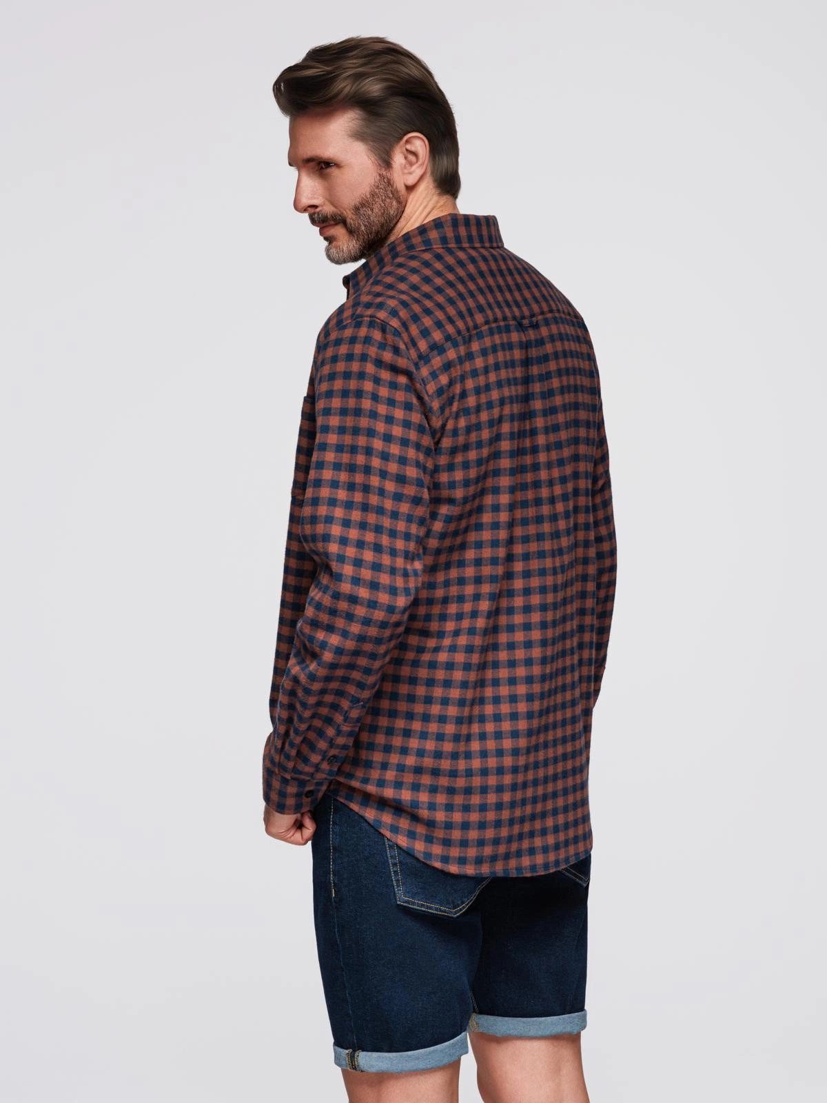 OMBRE Flanellhemd Kariertes Flanellhemd für Herren - marineblau und orange