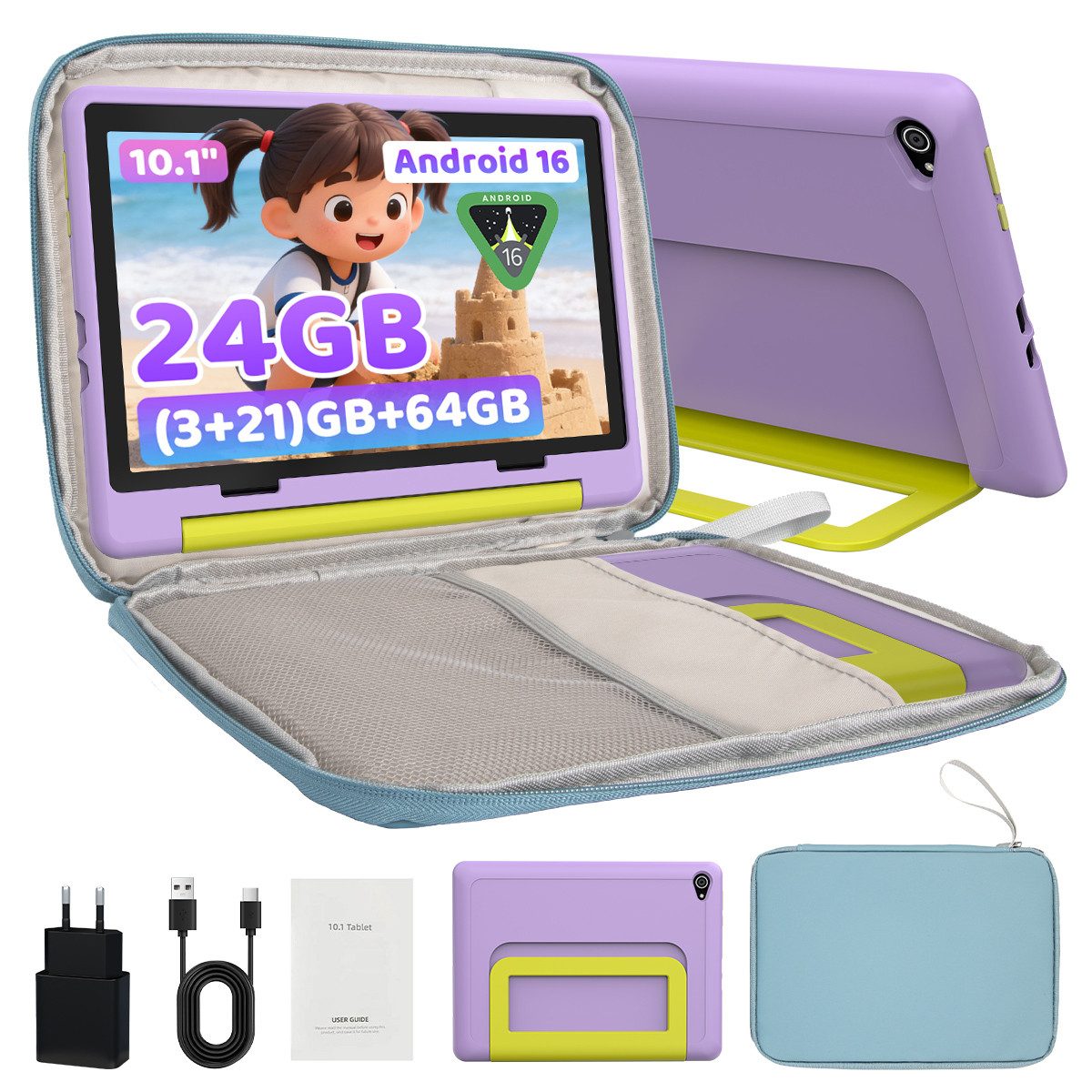 BUFO Kinder Lern-Tablet mit Elternkontrolle 10'' Android 16, 64GB Tablet (10", 64 GB, Android 16, Kids Bumper blau)
