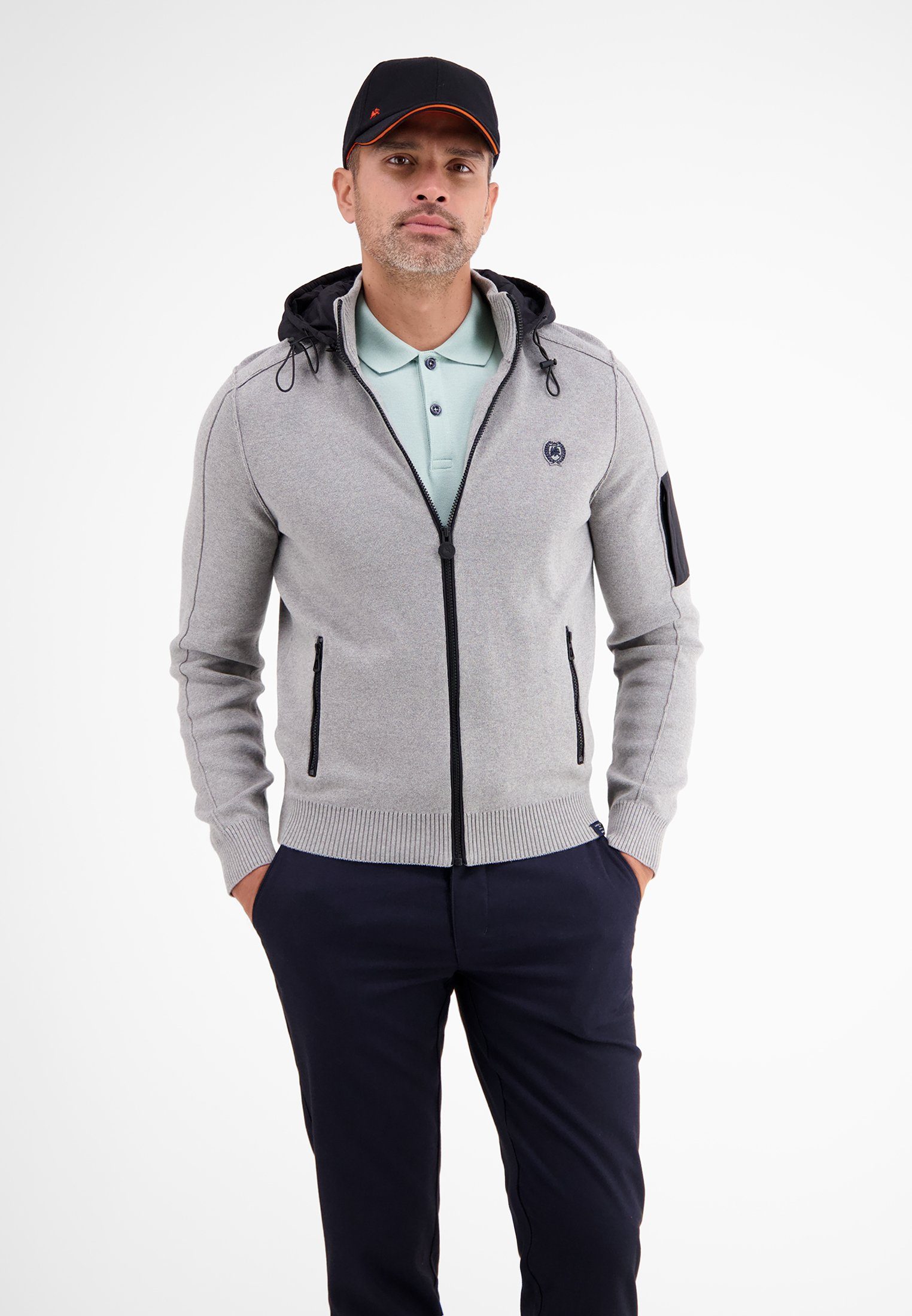 LERROS Kapuzensweatjacke LERROS Sweatjacke mit Nylon-Kapuze MID GREY MELANGE