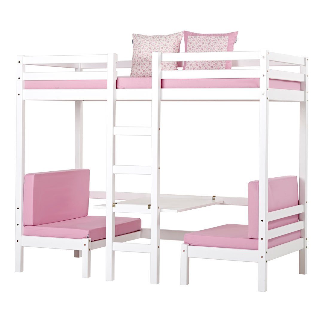 ebuy24 Hochbett »BasicJumbo Hochbett mit rosa Sofa, Schreibtisch un