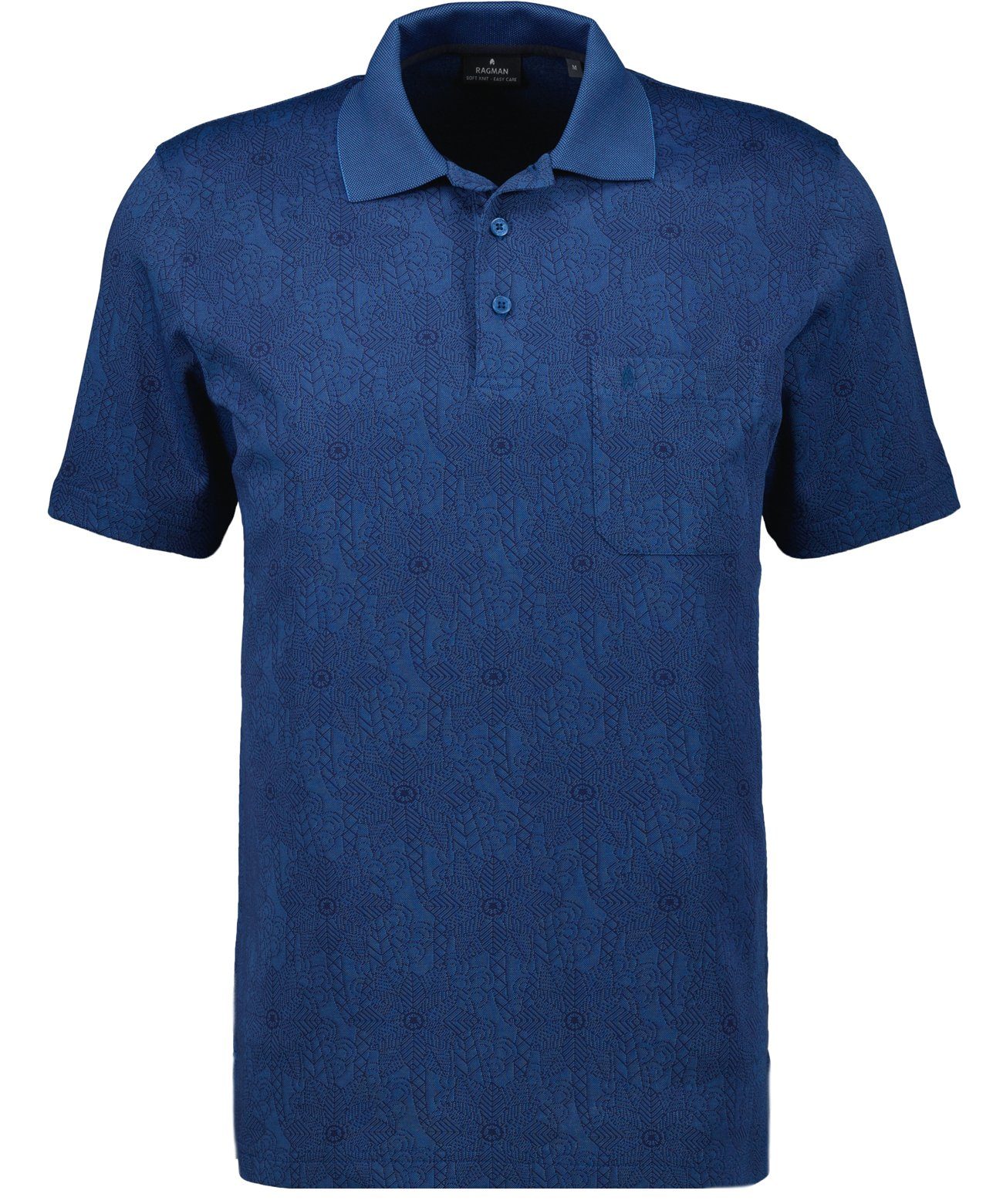 RAGMAN Poloshirt Softknit-Polo Jacquard Brusttasche mit blau-melange