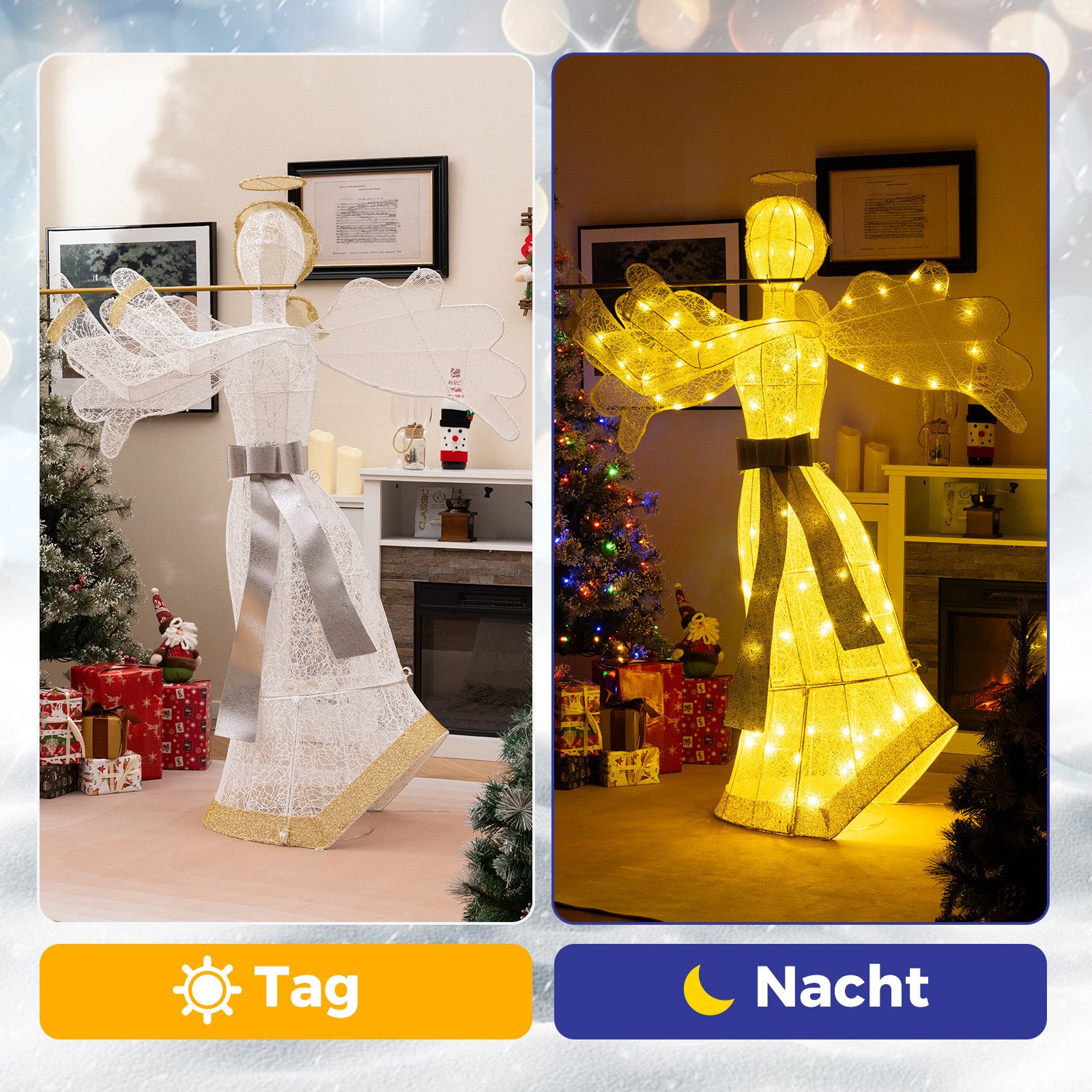 COSTWAY Weihnachtsfigur, LED Weihnachtsengel, 150cm hoch