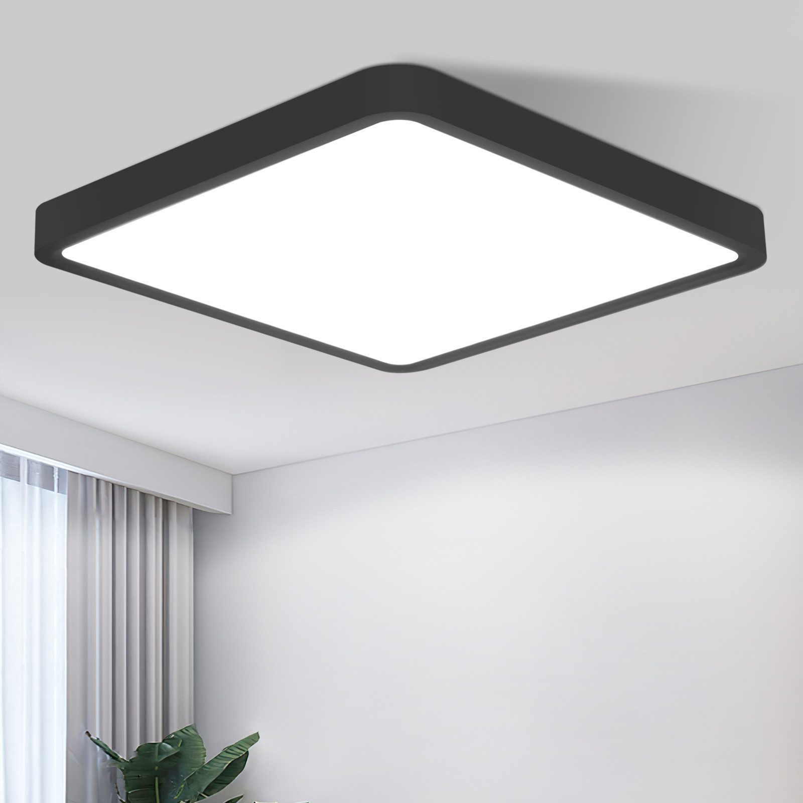 Nettlife LED Deckenleuchte Badezimmer Eckig Flach Schwarz/Weiß 23CM 6500K 18W Deckenbeleuchtung, LED fest integriert, Kaltweiß, Eckig Schlafzimmer Küchenlampe Decke für Bad Küche Flur