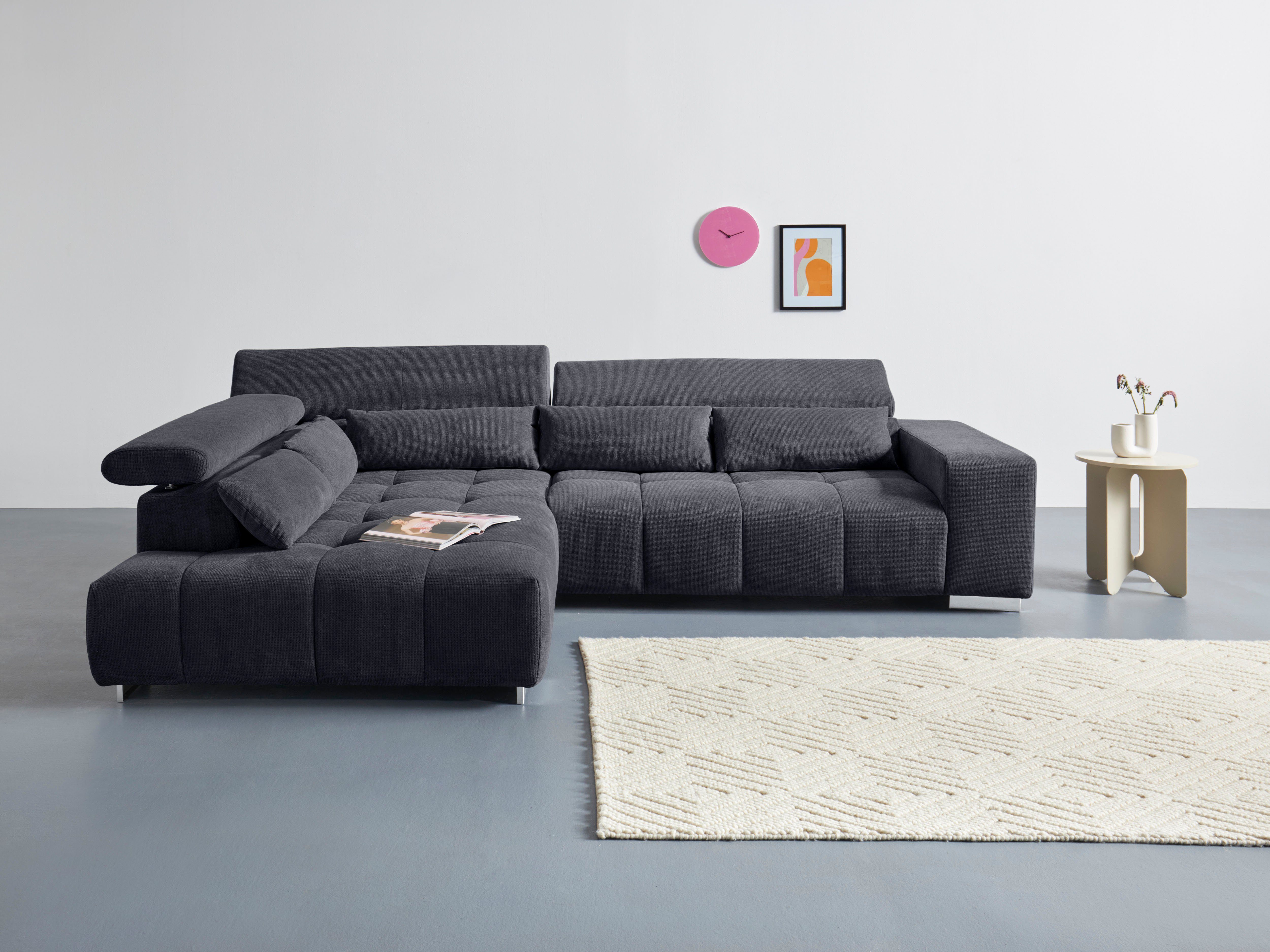 COTTA Ecksofa "Orion L-Form", mit Kopfteilverstellung & 5 Nierenkissen günstig online kaufen