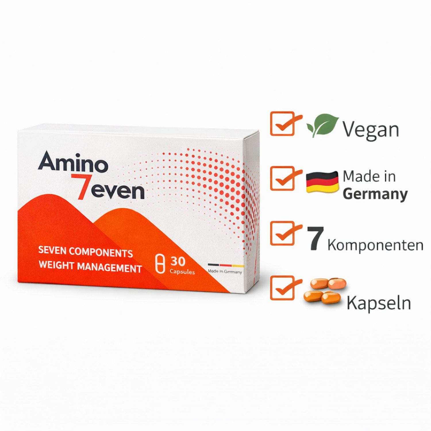 Amino 7even Amino-Komplex–mit L-Carnitin, L-Arginin, L-Theanin, Leucin & Prolin Kapseln, 30 er Packung à 30 St., 1 g, 7-fach Formel, vegan, Made in Germany