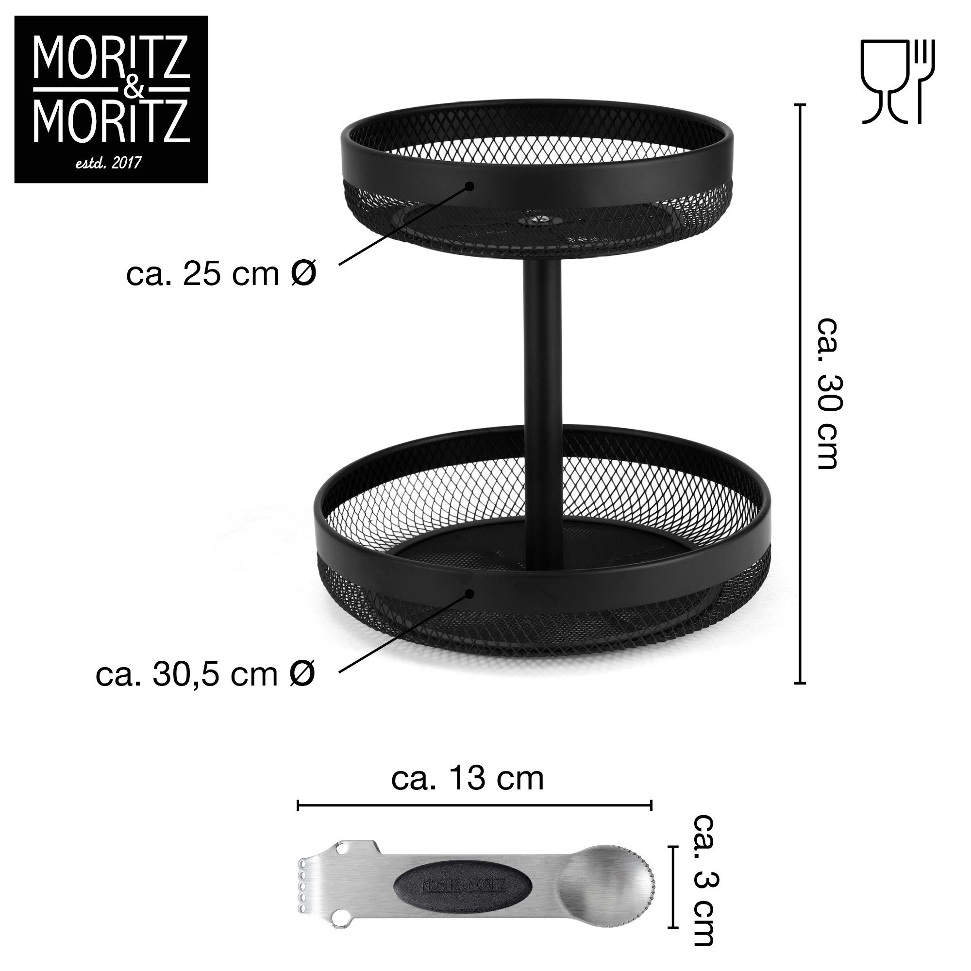 Moritz & Moritz Etagere Obst Etagere, Metall, (2-stöckig), Obstkorb Etagere Schwarz
