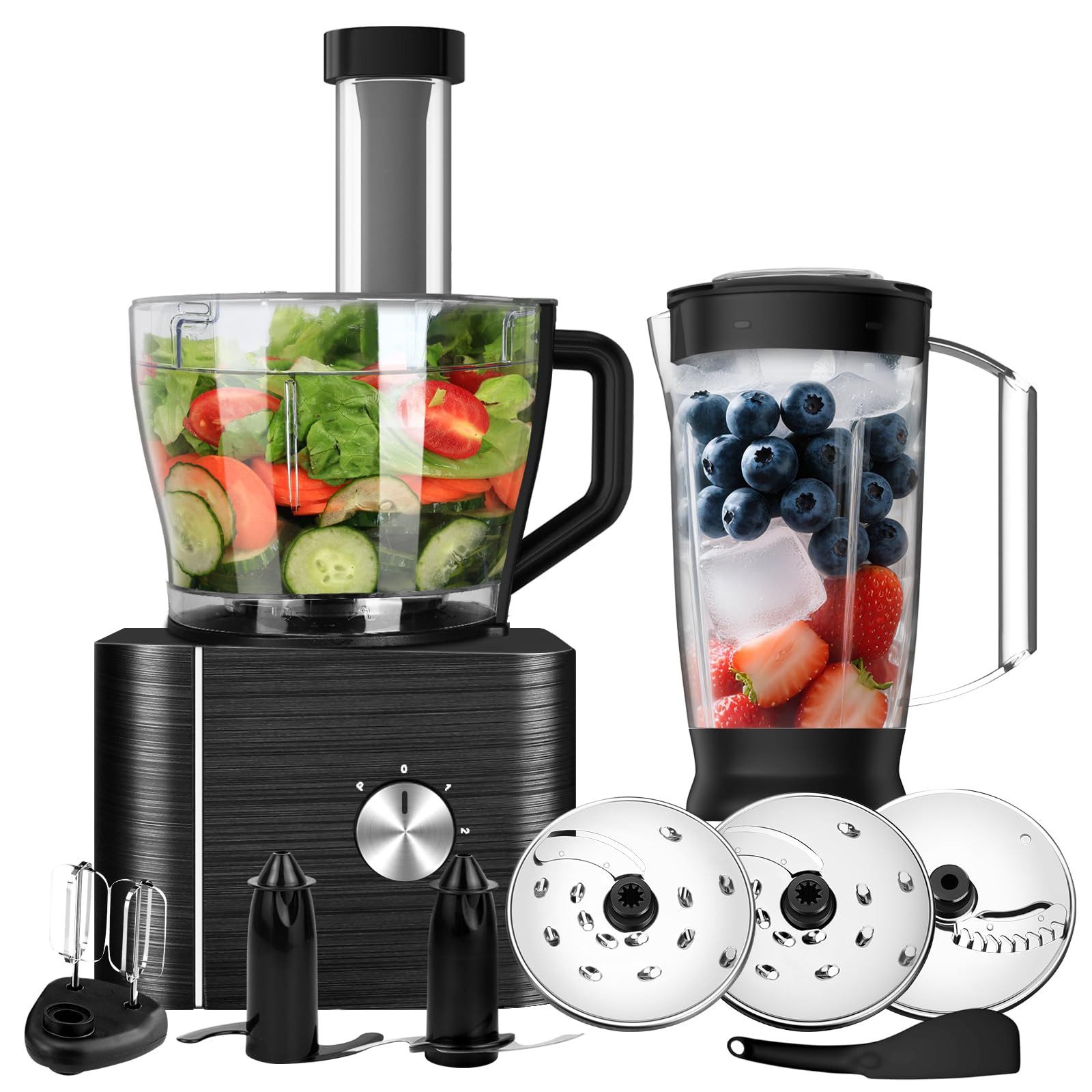 SNDOAS Küchenmaschine, 1100 W, 3,2 l Schüssel, mit Hacken, Schneiden, Kneten, Entsaften, 3 Geschwindigkeiten