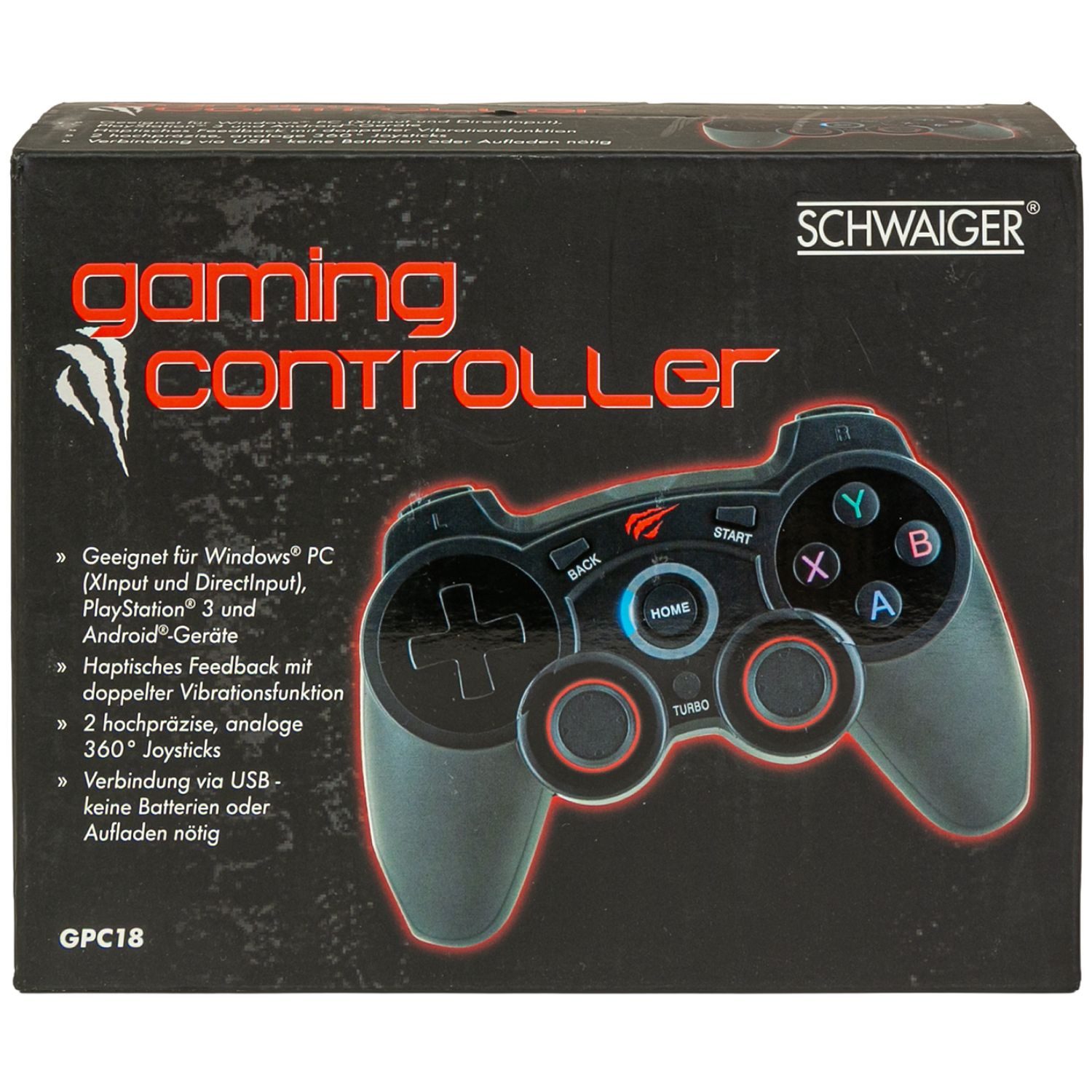 Schwaiger GPC18 USB Gaming Controller Pad 2x Vibration PC-Controller (1x Controller, Joystick Gamecontroller passend für PC Notebook Sony PS3 Android TV)