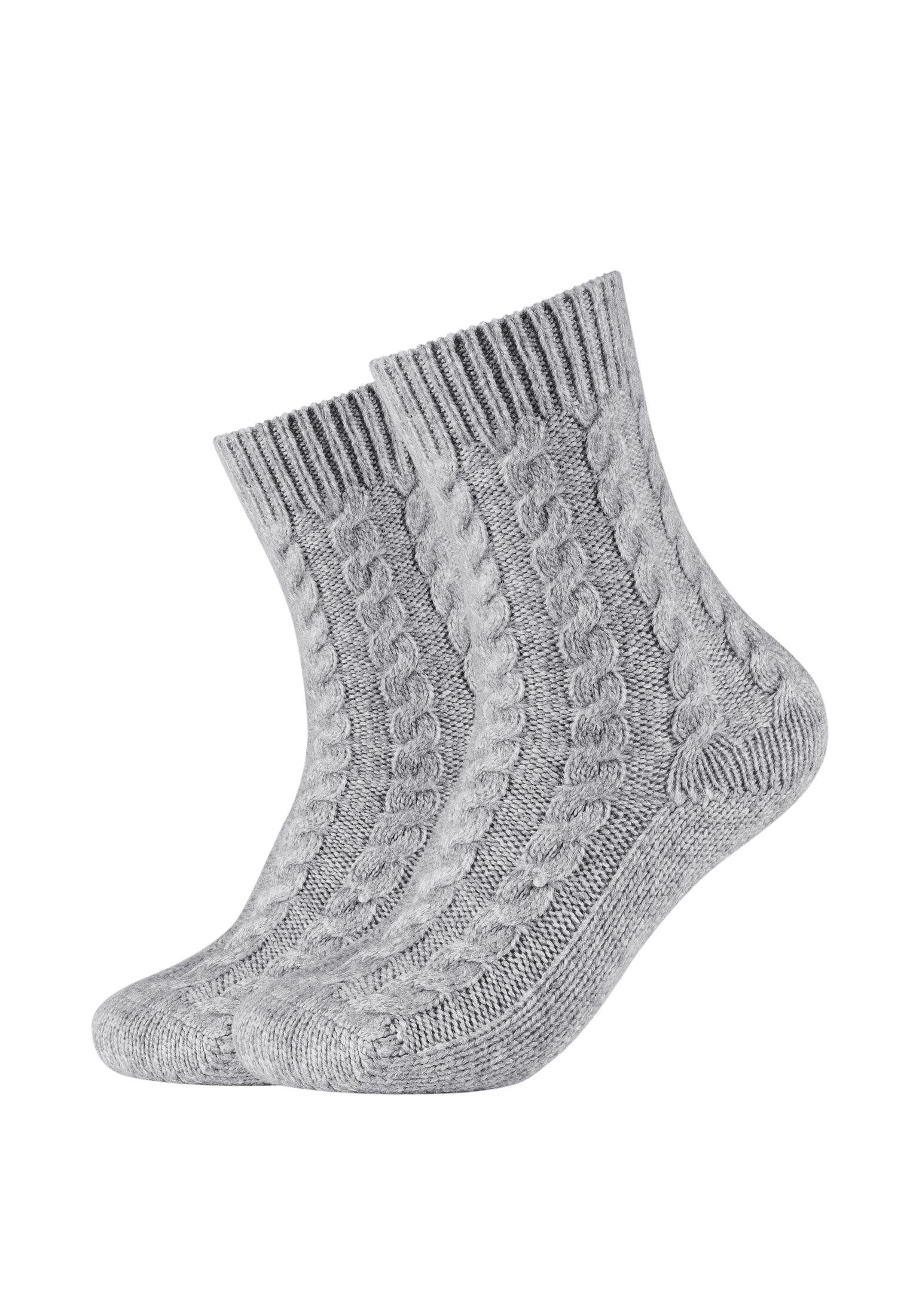 Camano Socken Socken Cosy Kuschelsocken Flauschig Warm Damen Zopfmuster Lang light grey melange