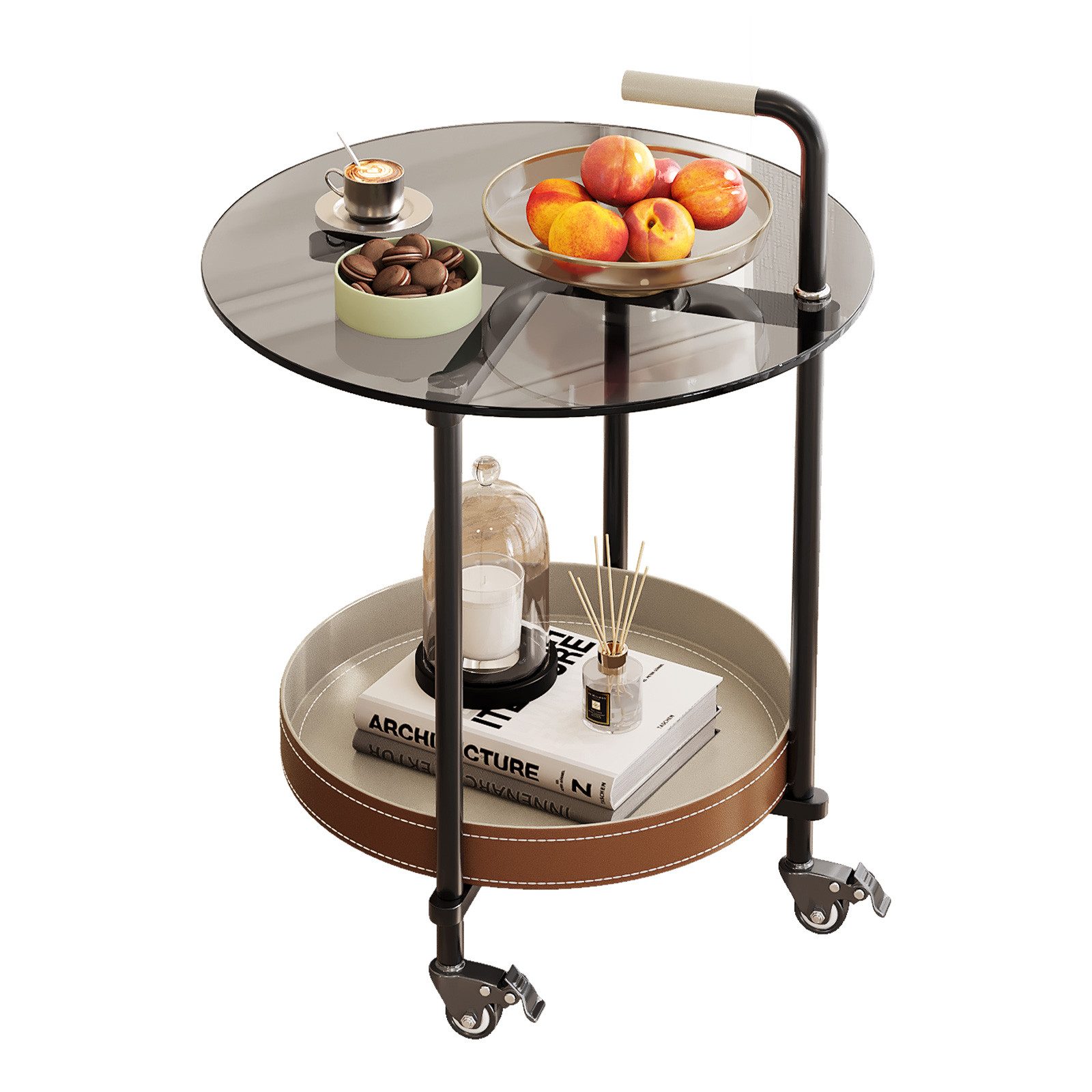 Guyii Beistelltisch mit Rollen, runder mobiler Sofa- & Couchtisch mit Ablage (1-St)