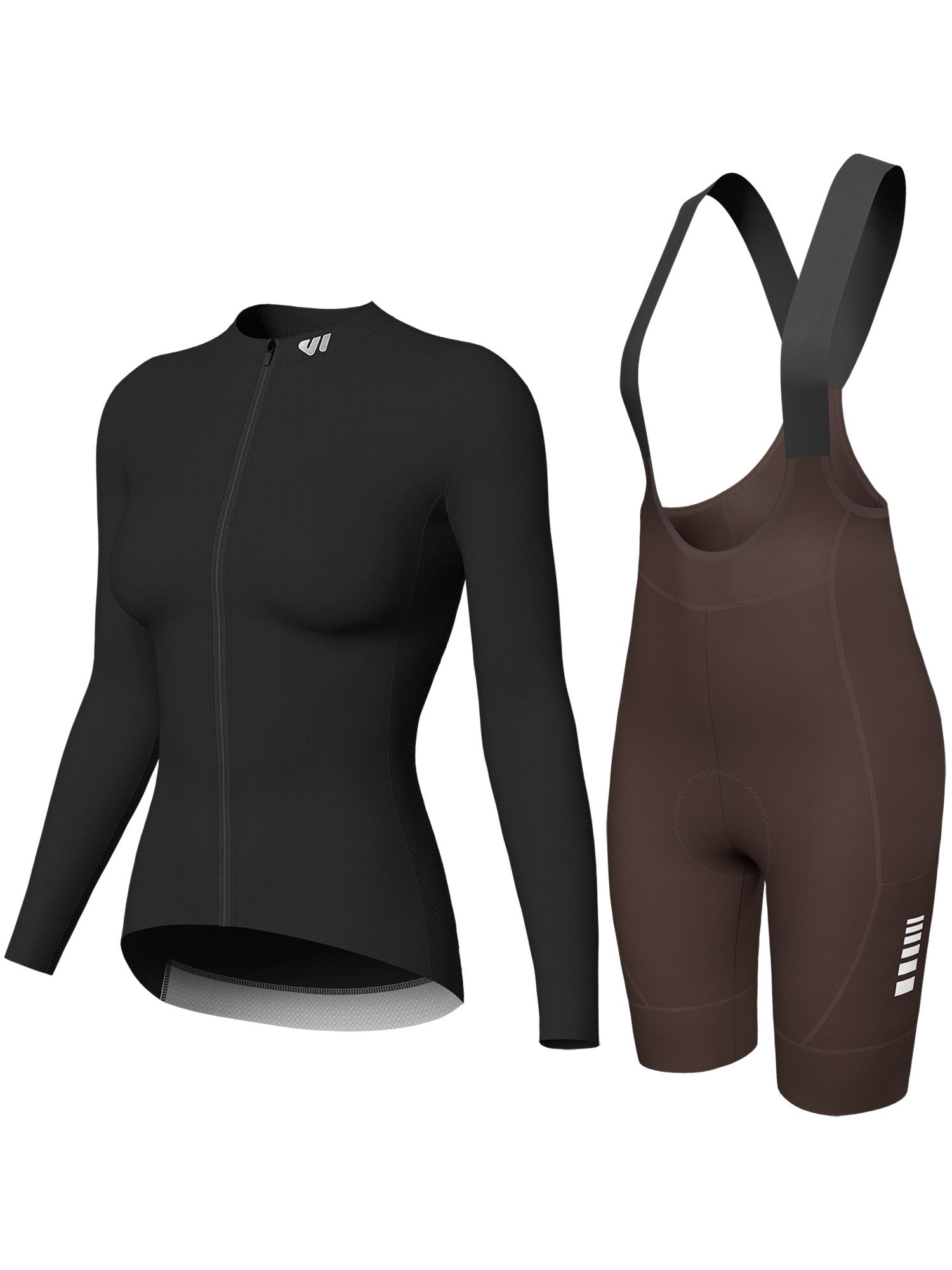 Wulibike Radtrikot Damen All-Road Fahrrad-Set, Langarm Radtrikot und Träger-Fahrradhose (2-tlg) Atmungsaktives Material, integrierte Reflektoren, 7 Taschen