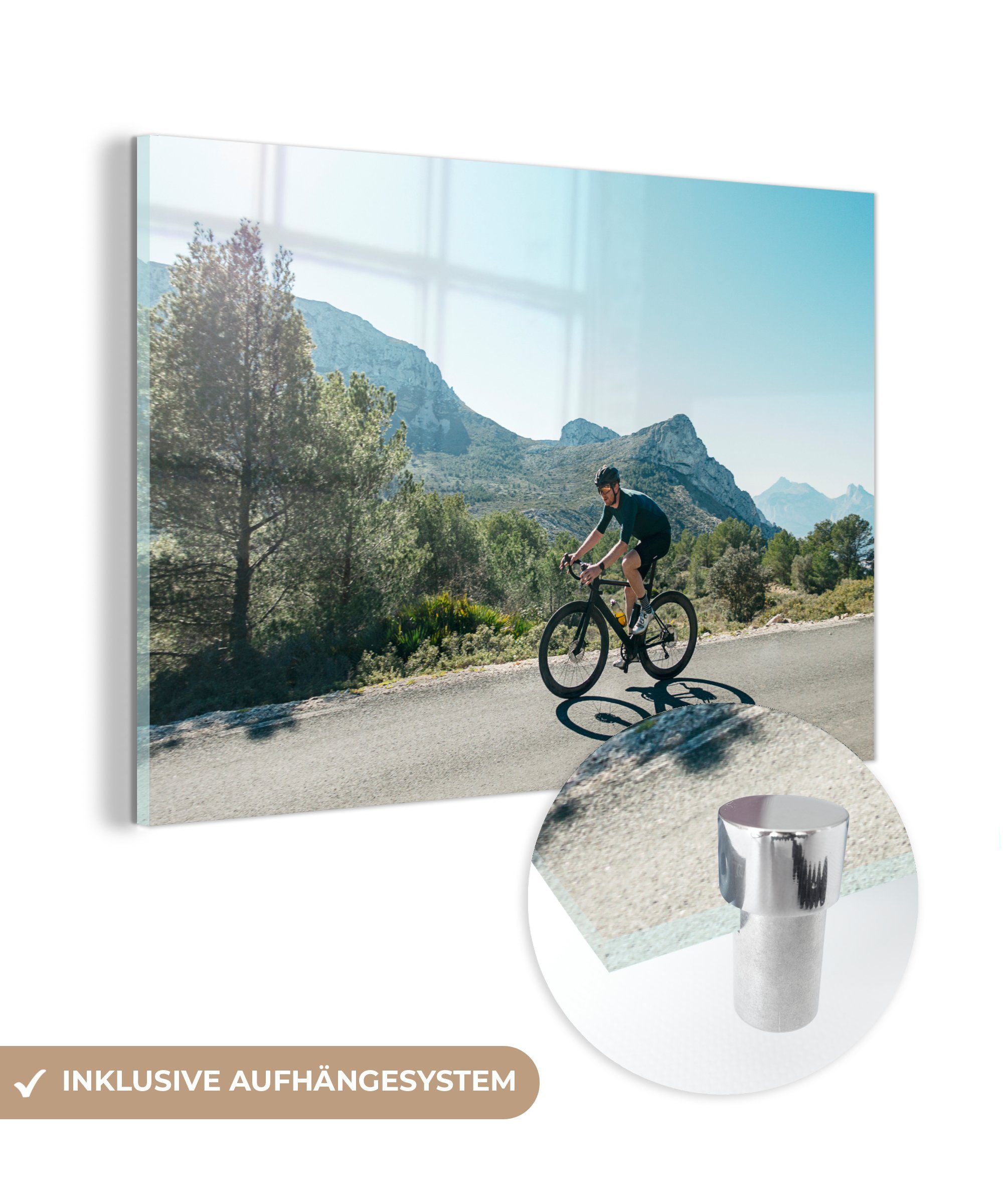 MuchoWow Acrylglasbild Fahrrad - Rennradfahren - Berge, (1 St), Acrylglasbilder Wohnzimmer & Schlafzimmer